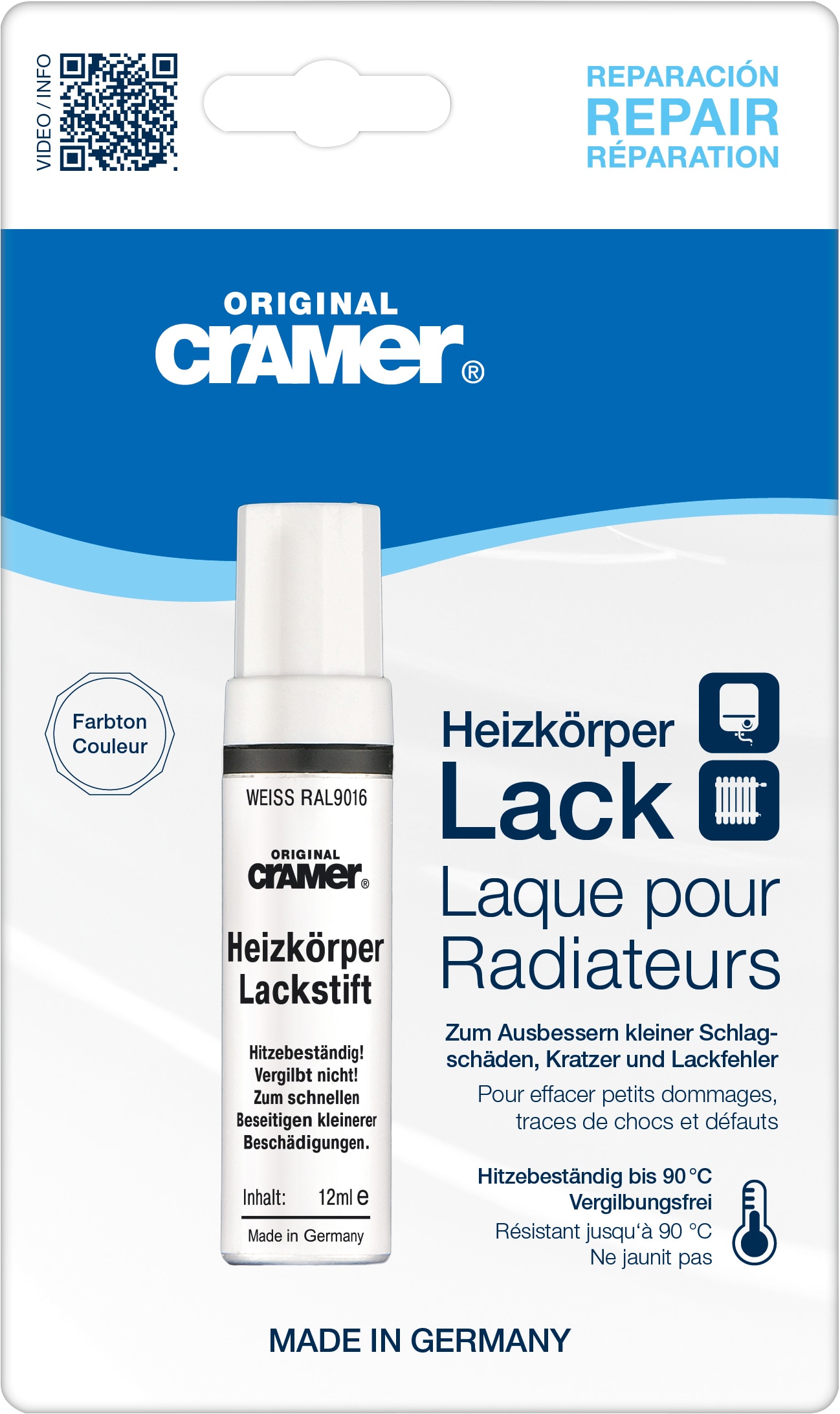 CRAMER Heizk&ouml;rper-Lackstift 12 ml, wei&szlig; RAL9016 