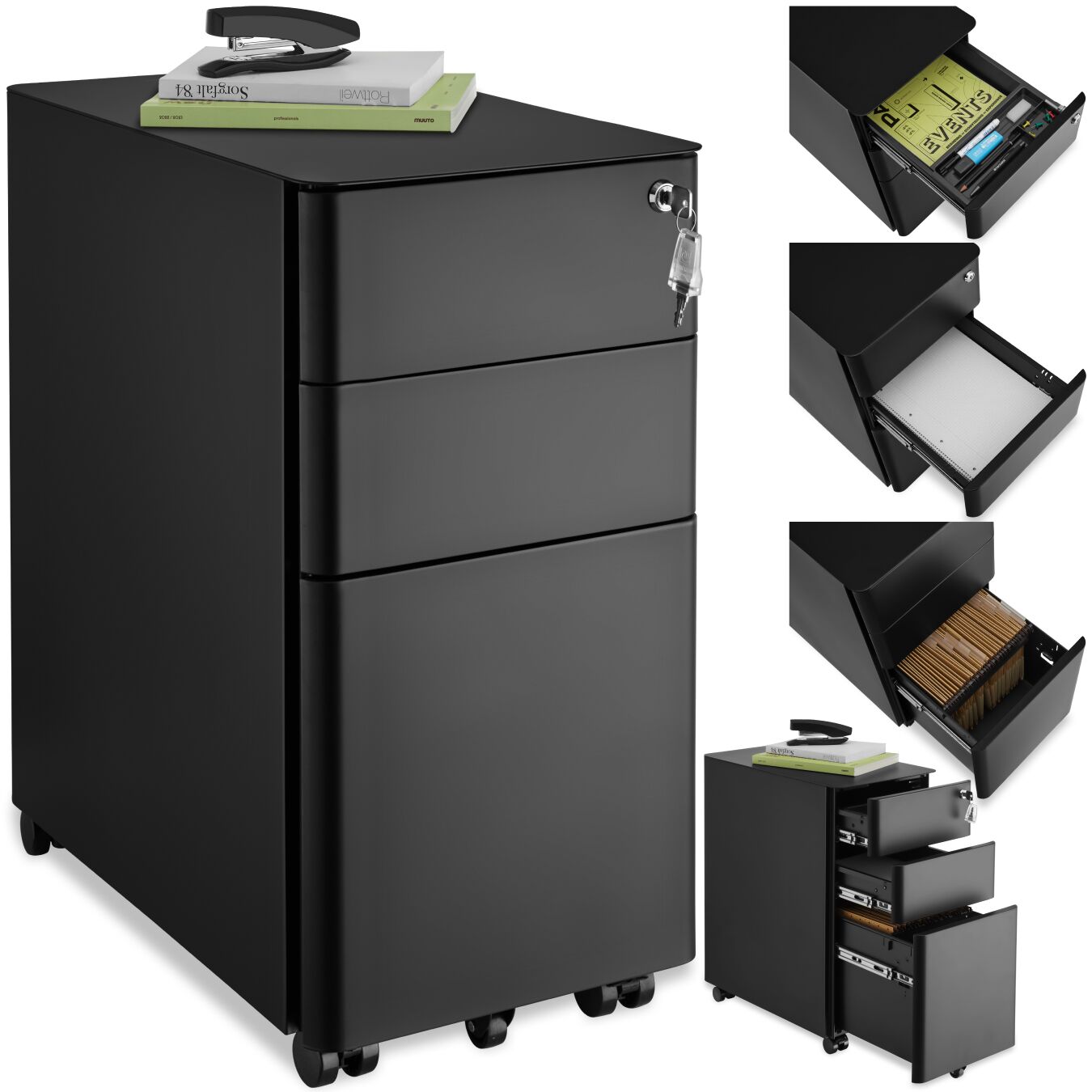 tectake&reg; Aktenrollschrank, aus pulverbeschichtetem Stahl, herausnehmbarer Einsatz f&uuml;r Schreibutensilien, 30 x 50 x 59,5 cm 