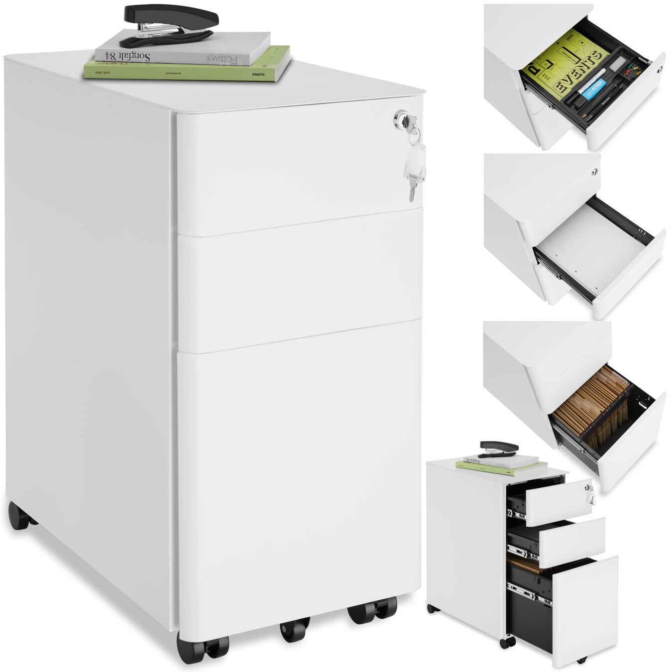 tectake&reg; Aktenrollschrank, aus pulverbeschichtetem Stahl, herausnehmbarer Einsatz f&uuml;r Schreibutensilien, 30 x 50 x 59,5 cm 