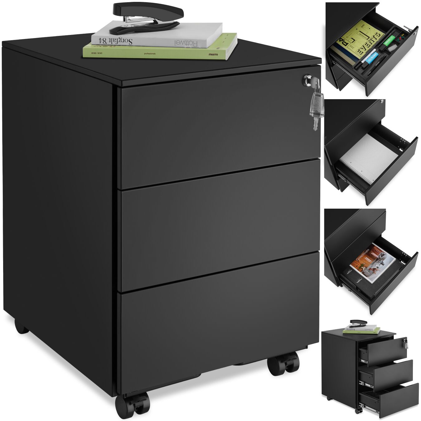tectake&reg; Aktenrollschrank, aus pulverbeschichtetem Stahl, herausnehmbarer Einsatz f&uuml;r B&uuml;routensilien, 39 x 45 x 55 cm 