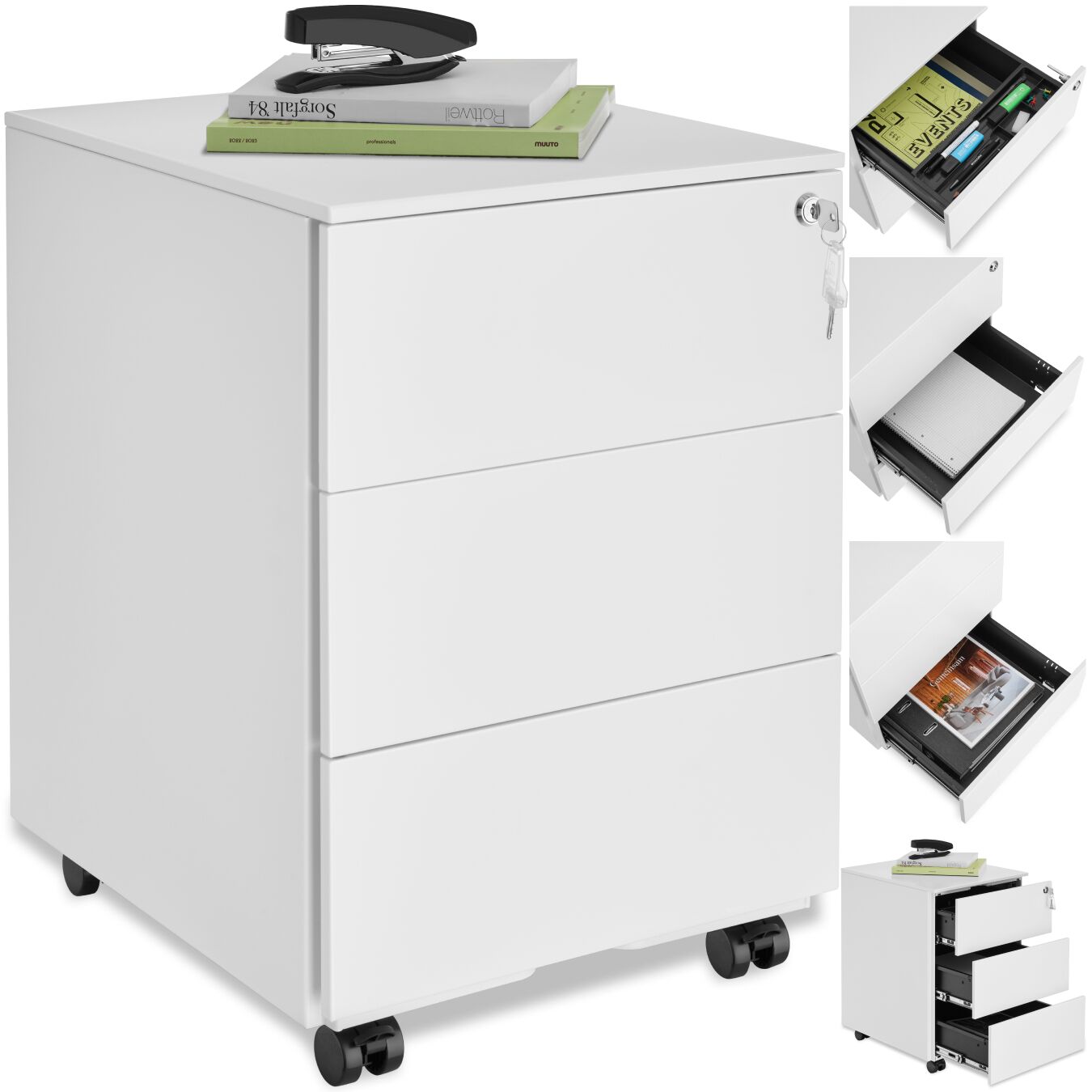 tectake&reg; Aktenrollschrank, aus pulverbeschichtetem Stahl, herausnehmbarer Einsatz f&uuml;r B&uuml;routensilien, 39 x 45 x 55 cm 