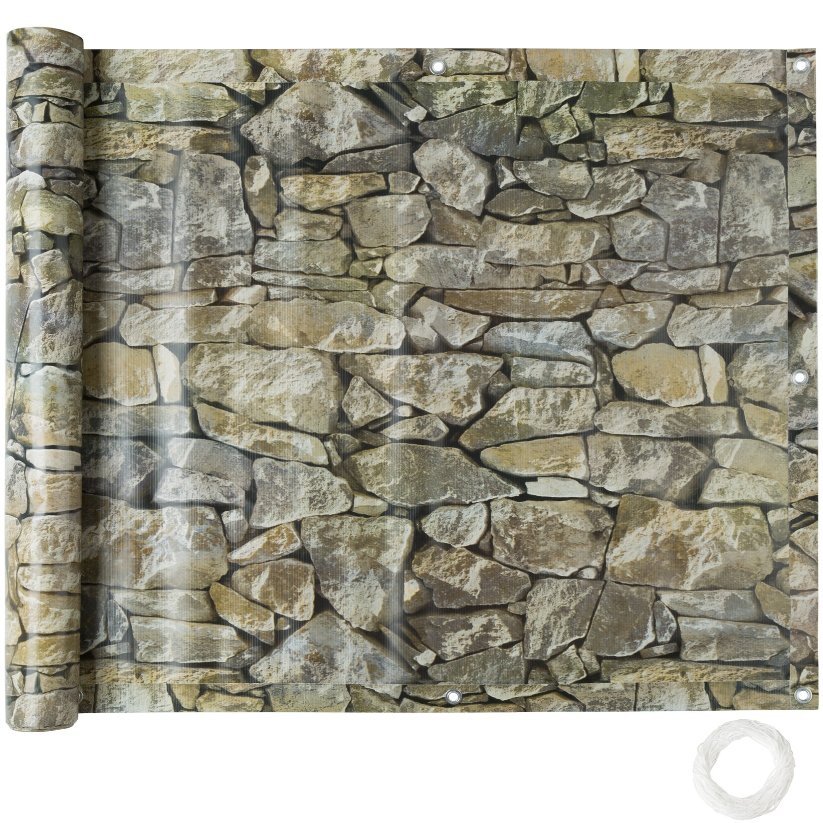 tectake® Balkonbespannung, witterungsbeständig und pflegeleicht, mit metallverstärkten Ösen, 600 x 90 cm