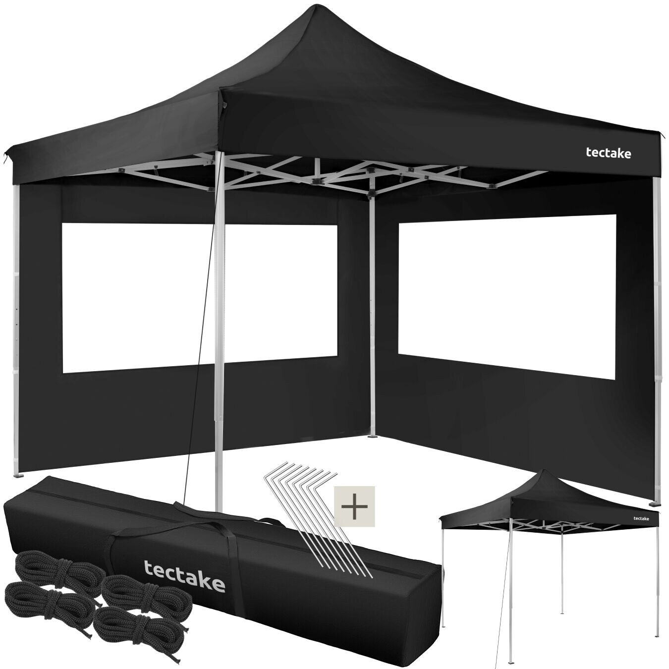 tectake® Aluminium Pavillon, 3 x 3 m, faltbar und höhenverstellbar, inklusive Spannseilen, Heringen und Tragetasche