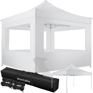 tectake® Pavillon, 3 x 3 m, mit Aluminiumgestell, faltbar und höhenverstellbar, inklusive Spannseilen, Heringen und Tragetasche 