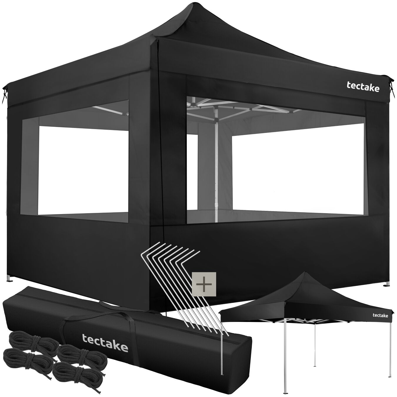 tectake&reg; Aluminium Pavillon, 3 x 3 m, faltbar und h&ouml;henverstellbar, inklusive Spannseilen, Heringen und Tragetasche 