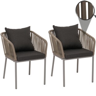 2er-Set Gartenstuhl MCW-N41, Outdoor Armlehne, wetterfest Aluminium Seilgeflecht Rope ~ grau, Kissen dunkelgrau 