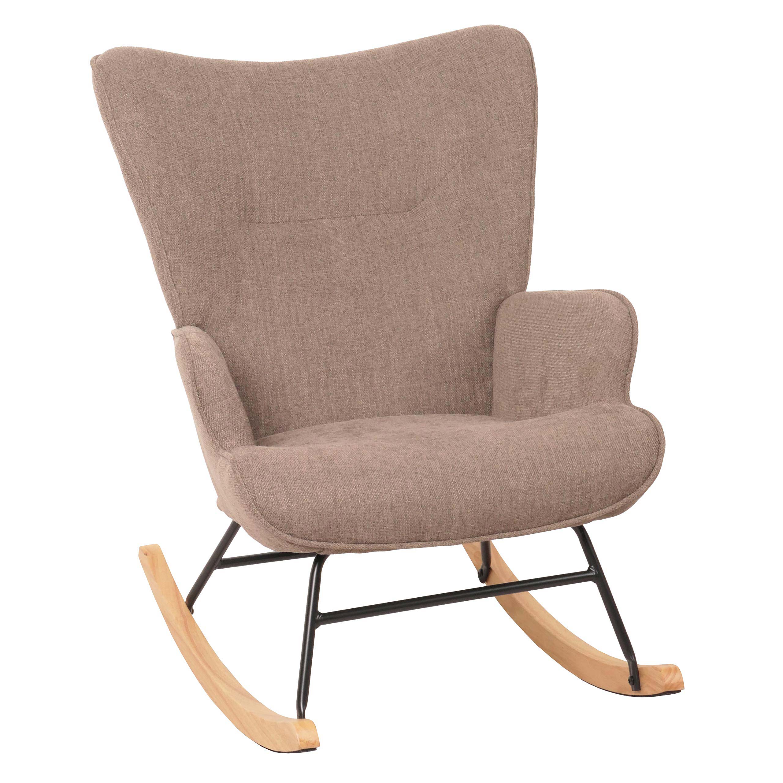 Schaukelstuhl MCW-N14, Schwingstuhl Relaxsessel Fernsehsessel, Massiv-Holz Metall Stoff/Textil 320g/m&sup2; ~ braun 