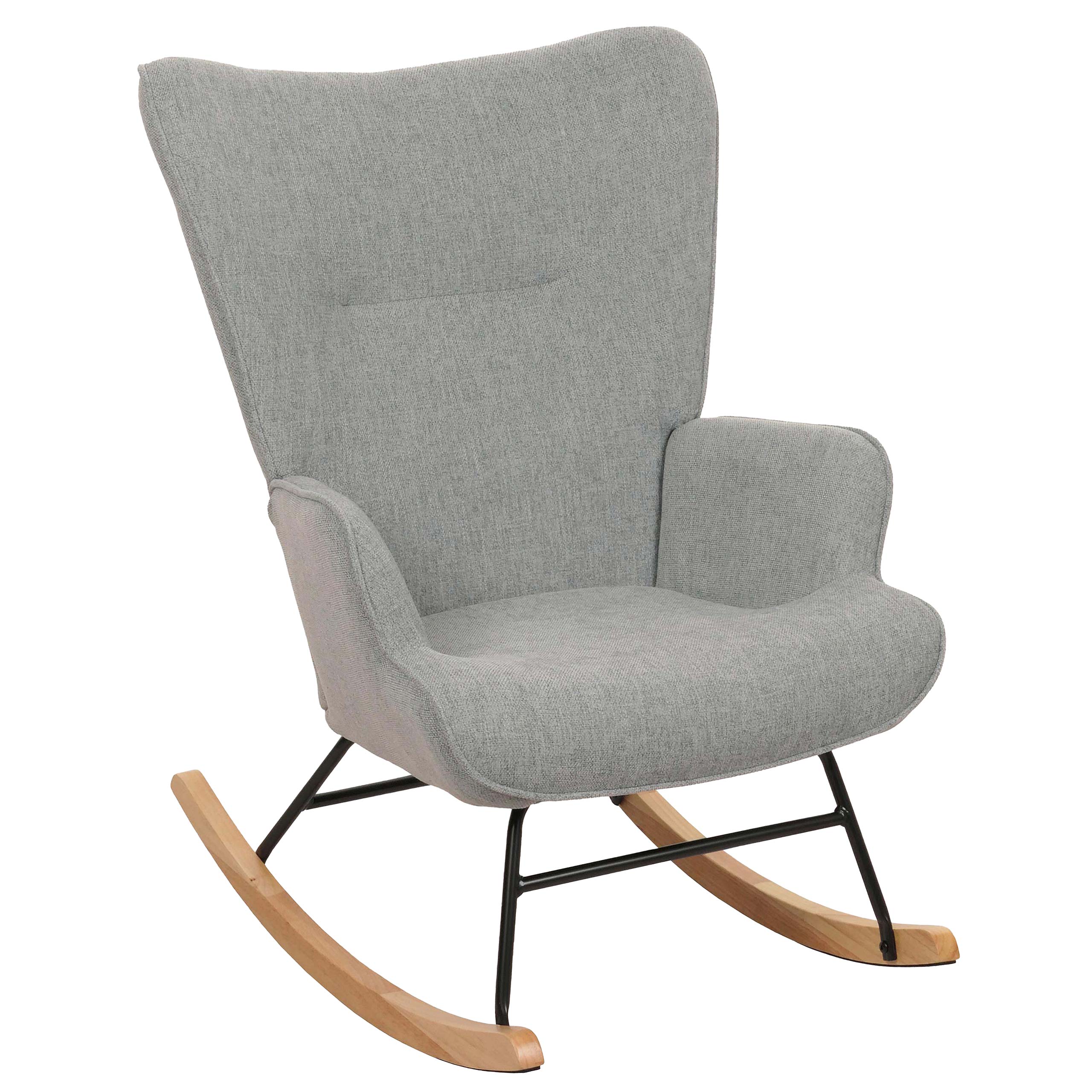 Schaukelstuhl MCW-N14, Schwingstuhl Relaxsessel Fernsehsessel, Massiv-Holz Metall Stoff/Textil 320g/m&sup2; ~ grau-gr&uuml;n 
