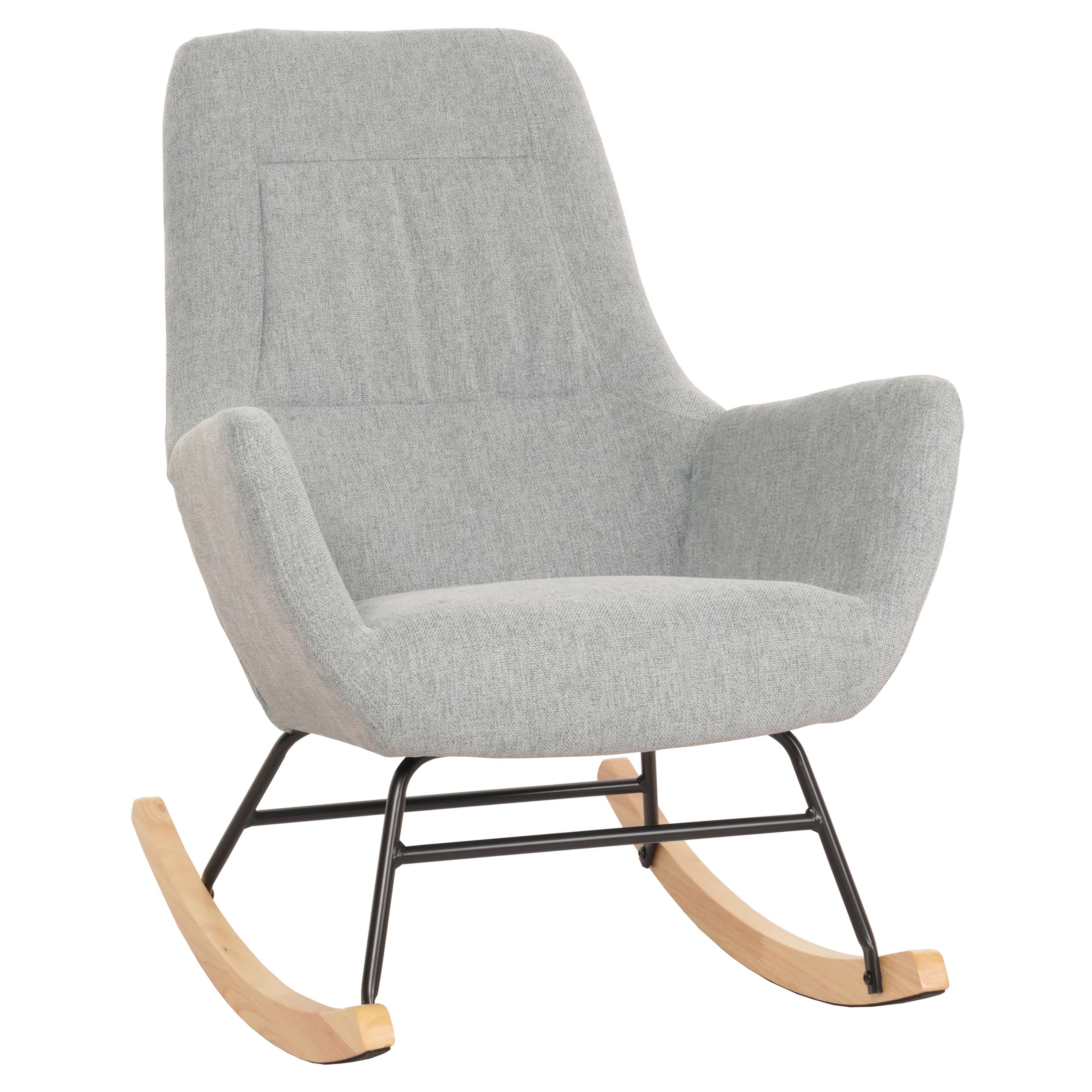 Schaukelstuhl MCW-N13, Schwingstuhl Relaxsessel Fernsehsessel, Massiv-Holz Metall Stoff/Textil 320g/m&sup2; ~ grau-gr&uuml;n 