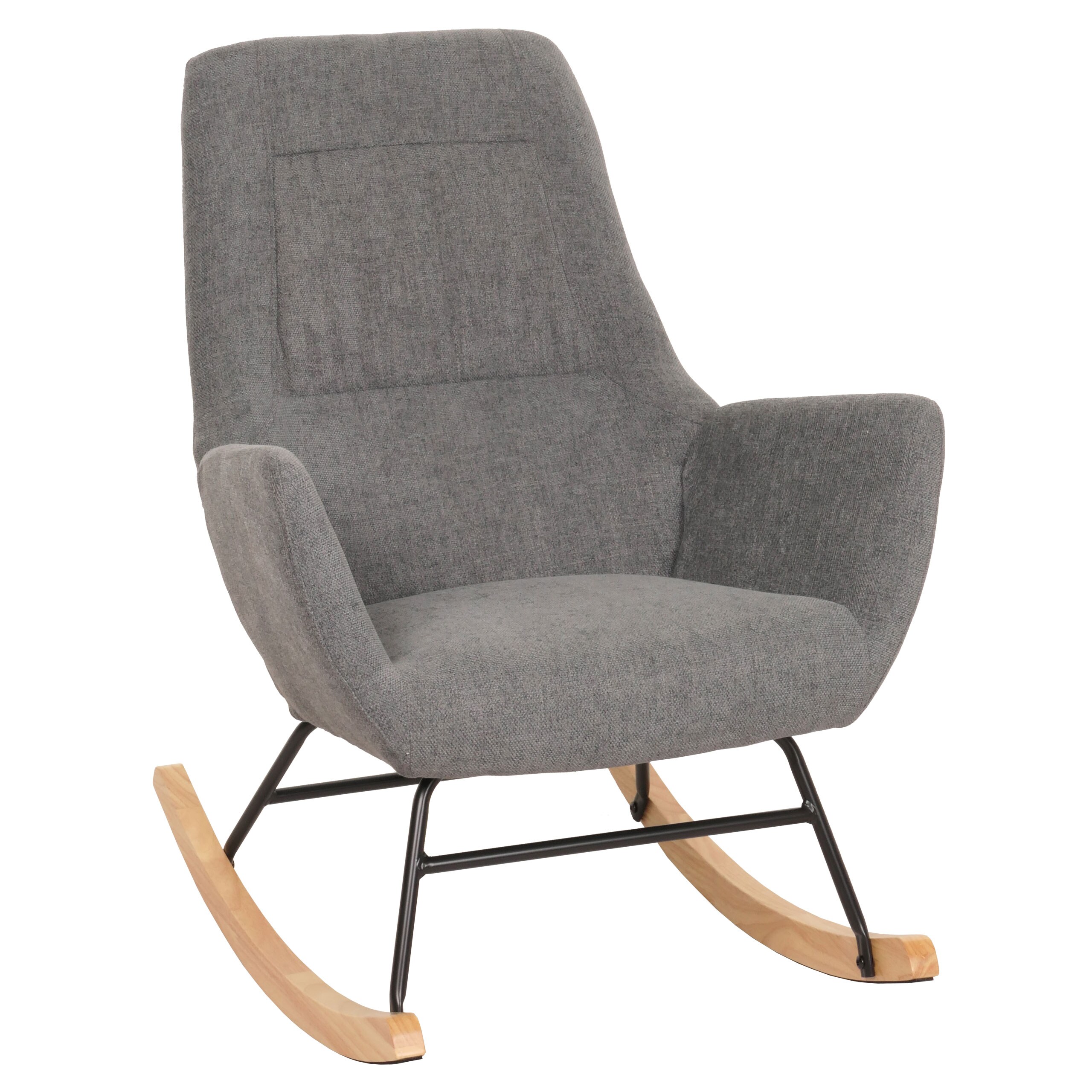 Schaukelstuhl MCW-N13, Schwingstuhl Relaxsessel Fernsehsessel, Massiv-Holz Metall Stoff/Textil 320g/m&sup2; ~ dunkelgrau 