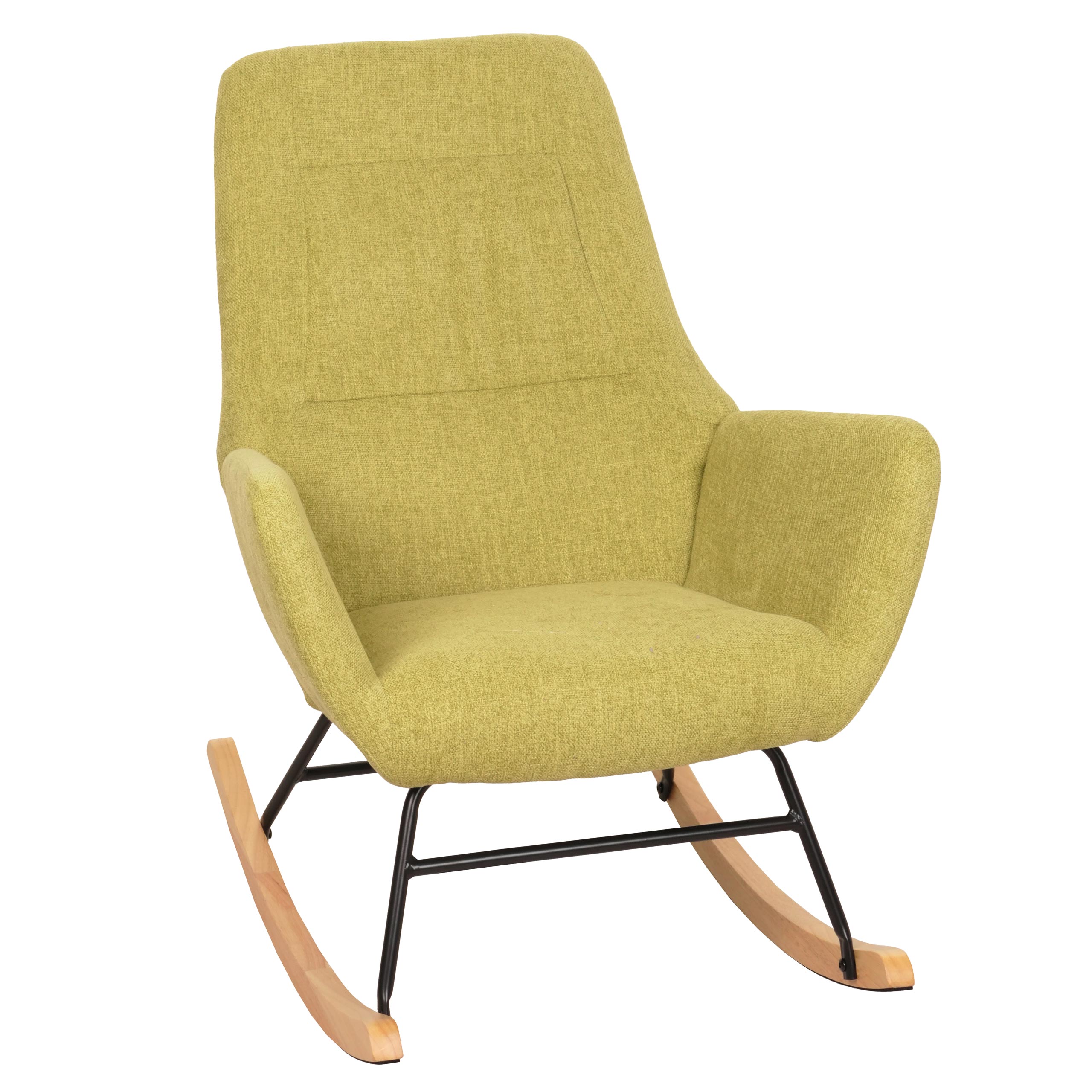 Schaukelstuhl MCW-N13, Schwingstuhl Relaxsessel Fernsehsessel, Massiv-Holz Metall Stoff/Textil 320g/m&sup2; ~ gr&uuml;n 
