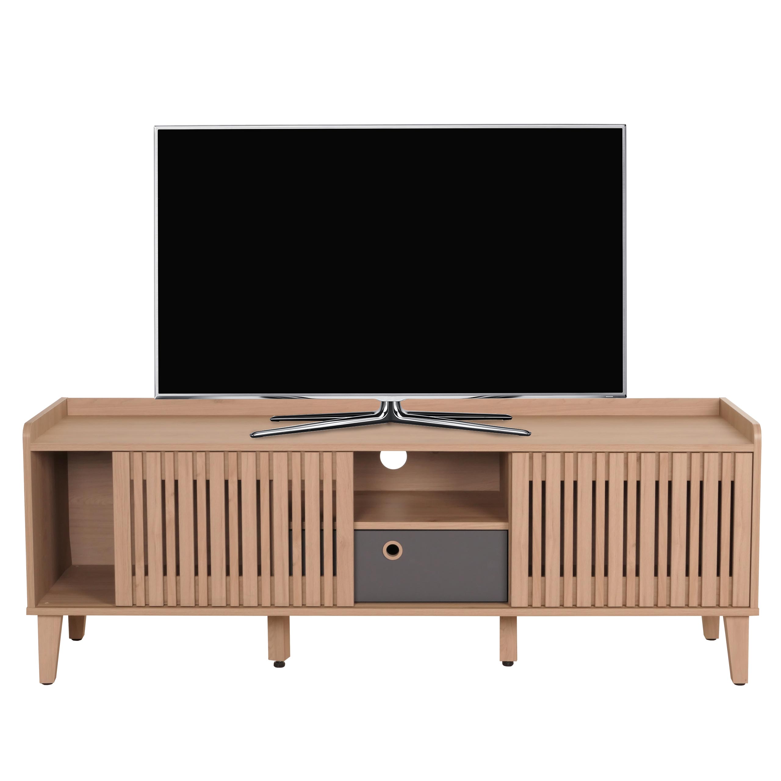 TV-Rack MCW-M48, Lowboard TV-Schrank, Schiebet&uuml;r 56x150x40cm ~ beige, Schublade grau 
