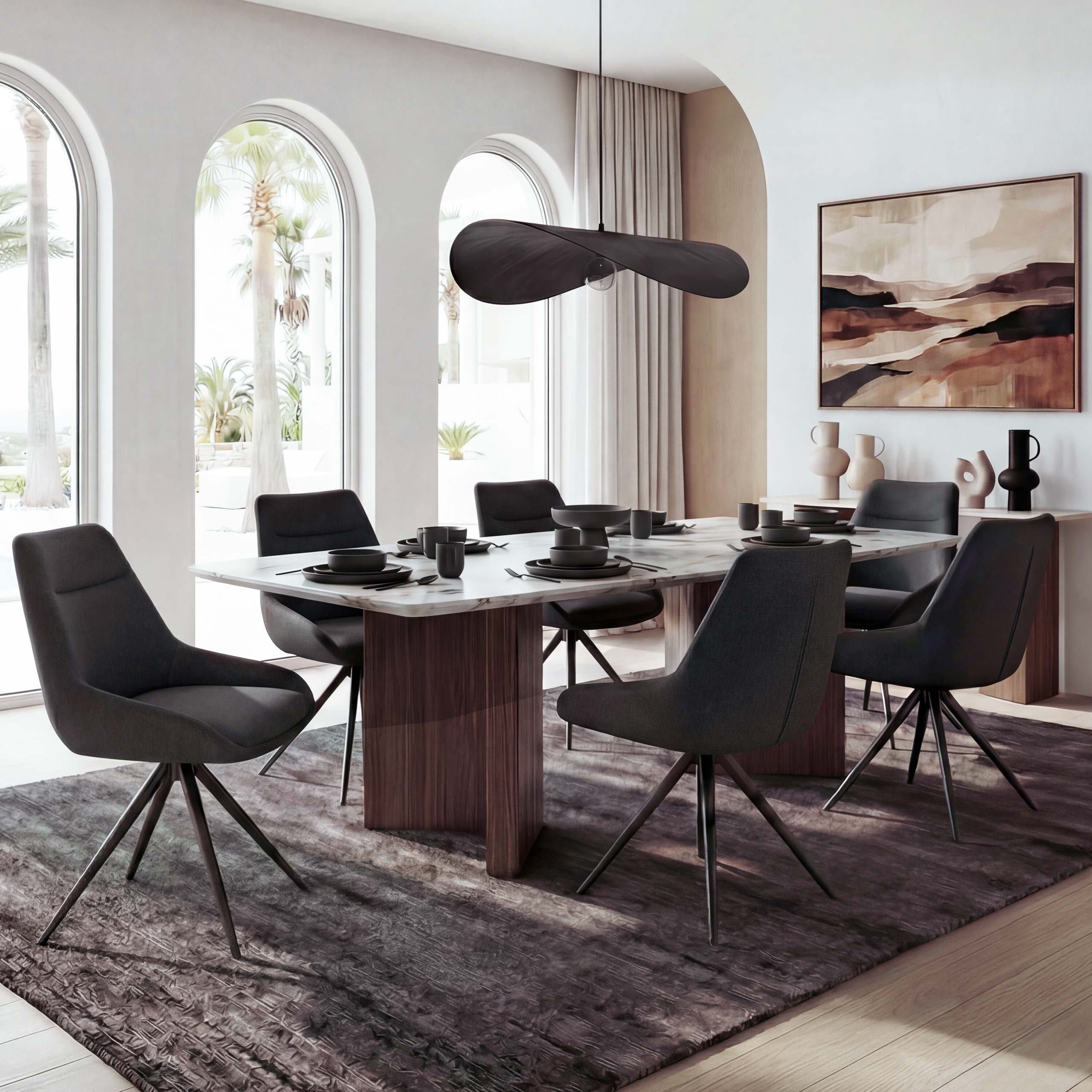 6er-Set Esszimmerstuhl MCW-M65, K&uuml;chenstuhl Lehnstuhl Stuhl, drehbar Auto-Position Metall Stoff/Textil ~ anthrazit 