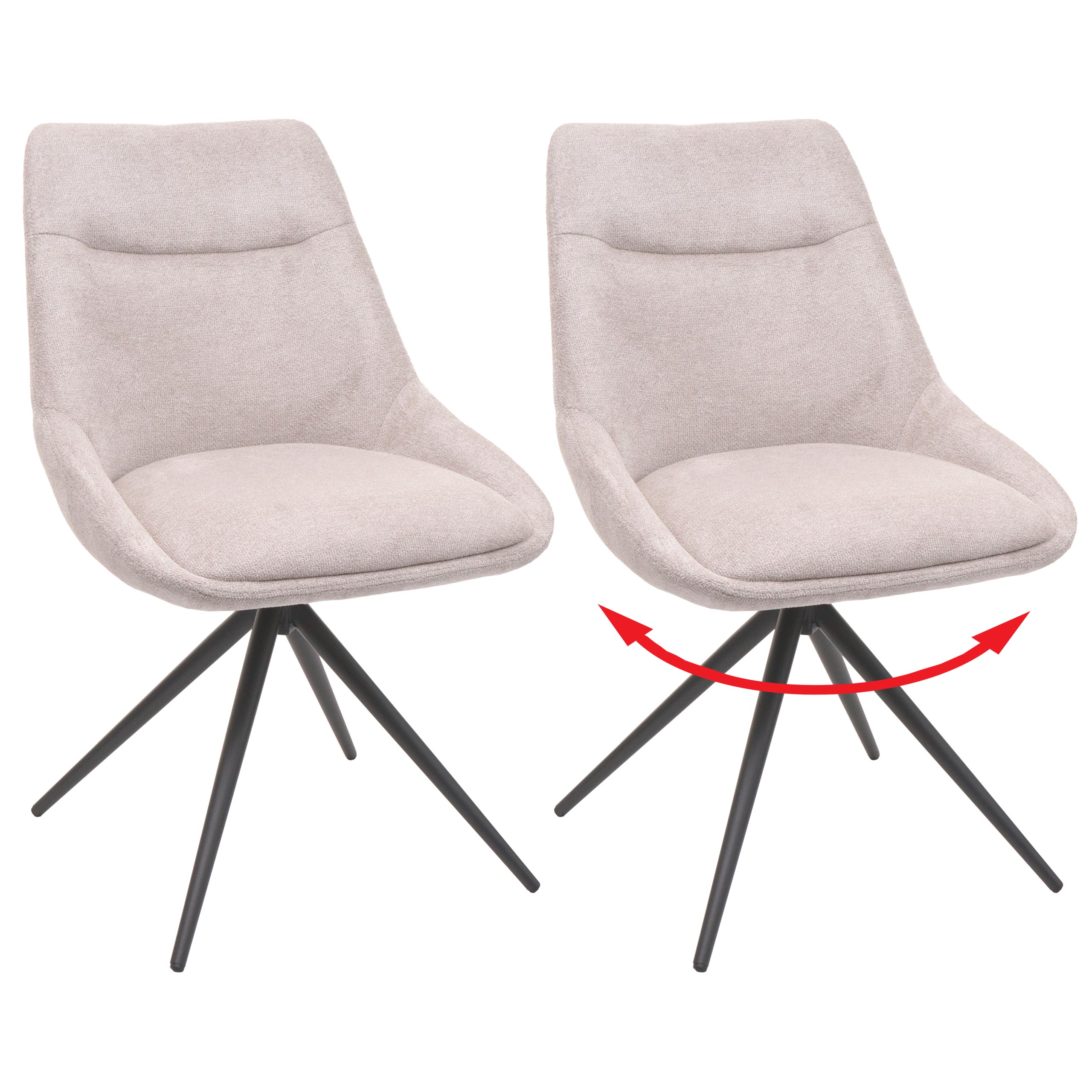 2er-Set Esszimmerstuhl MCW-M65, K&uuml;chenstuhl Lehnstuhl Stuhl, drehbar Auto-Position Metall Stoff/Textil ~ creme-beige 