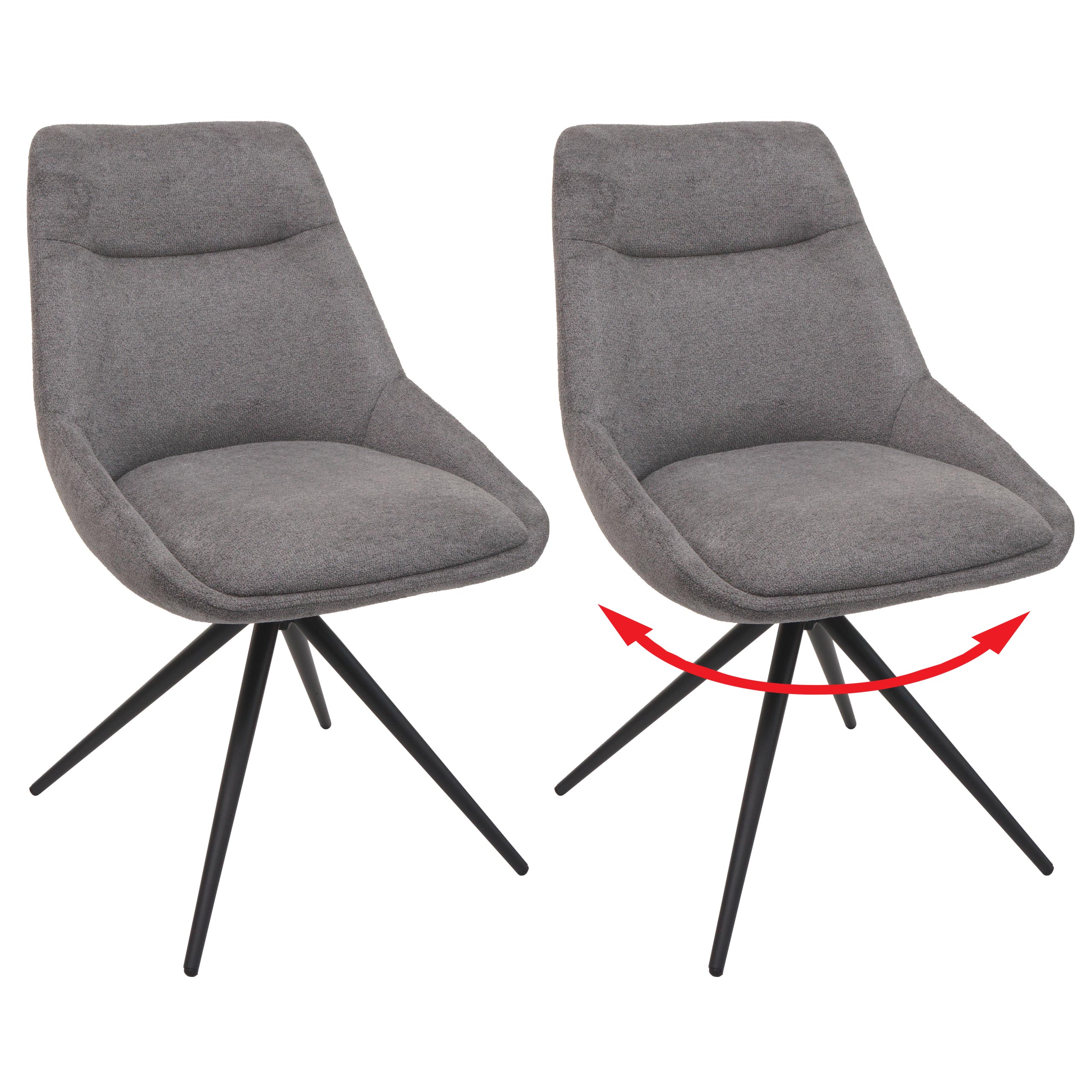 2er-Set Esszimmerstuhl MCW-M65, K&uuml;chenstuhl Lehnstuhl Stuhl, drehbar Auto-Position Metall Stoff/Textil ~ grau 