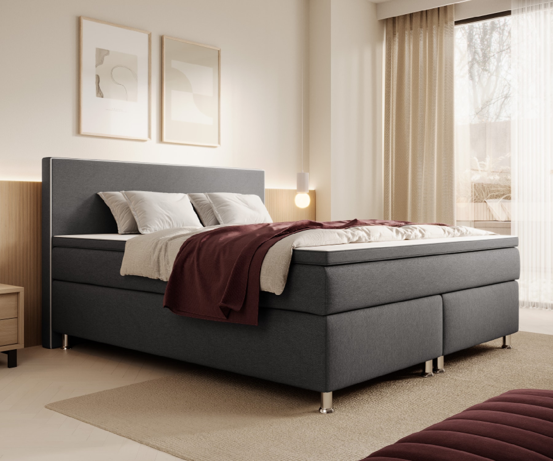 Inter Trading Boxspringbett Gent - versch. Ausf&uuml;hrungen - 140x200cm Anthrazit TFK 