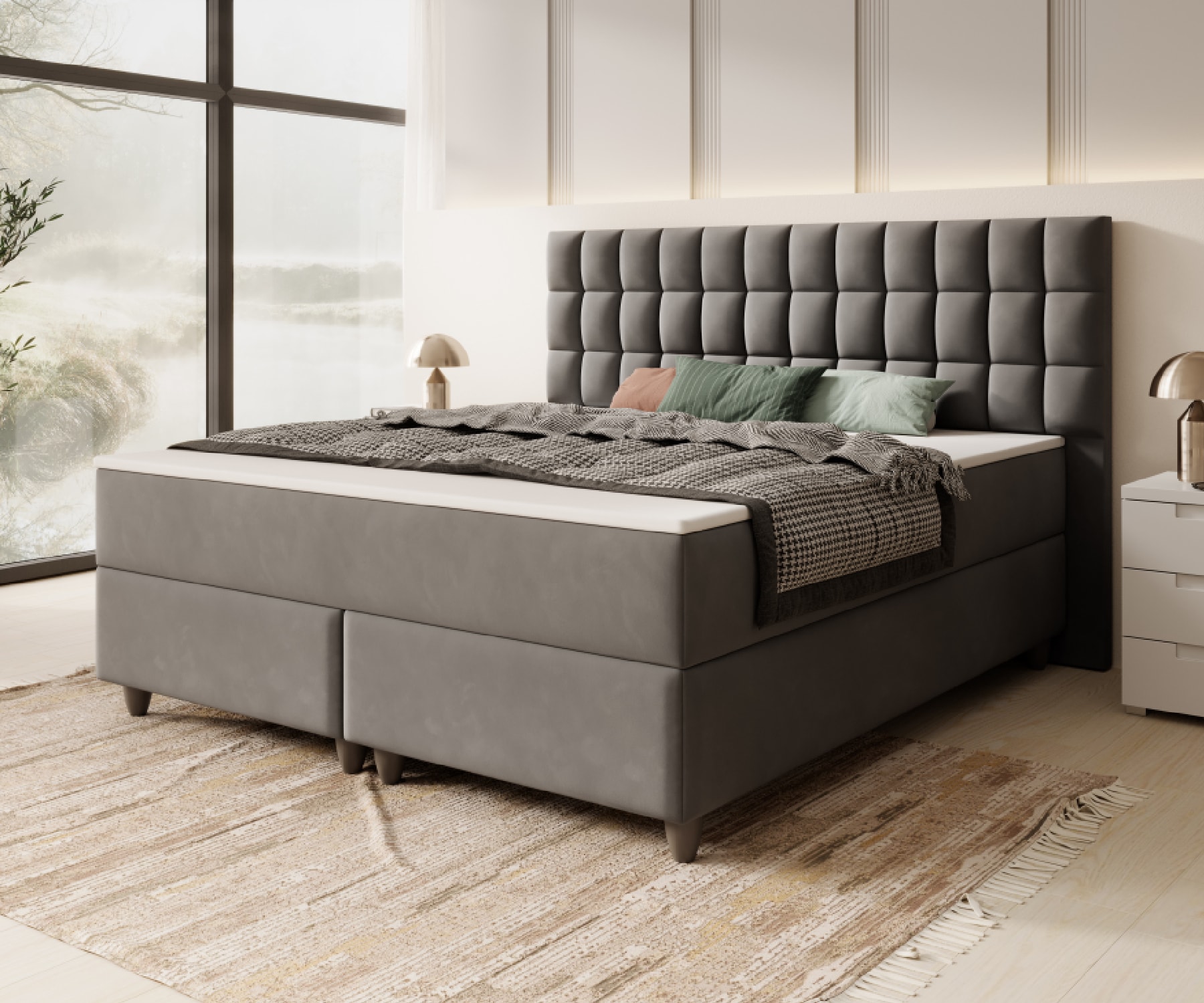 Inter Trading Boxspringbett WIEN - versch. Ausf&uuml;hrungen - 180x200cm Samt Anthrazit TFK 