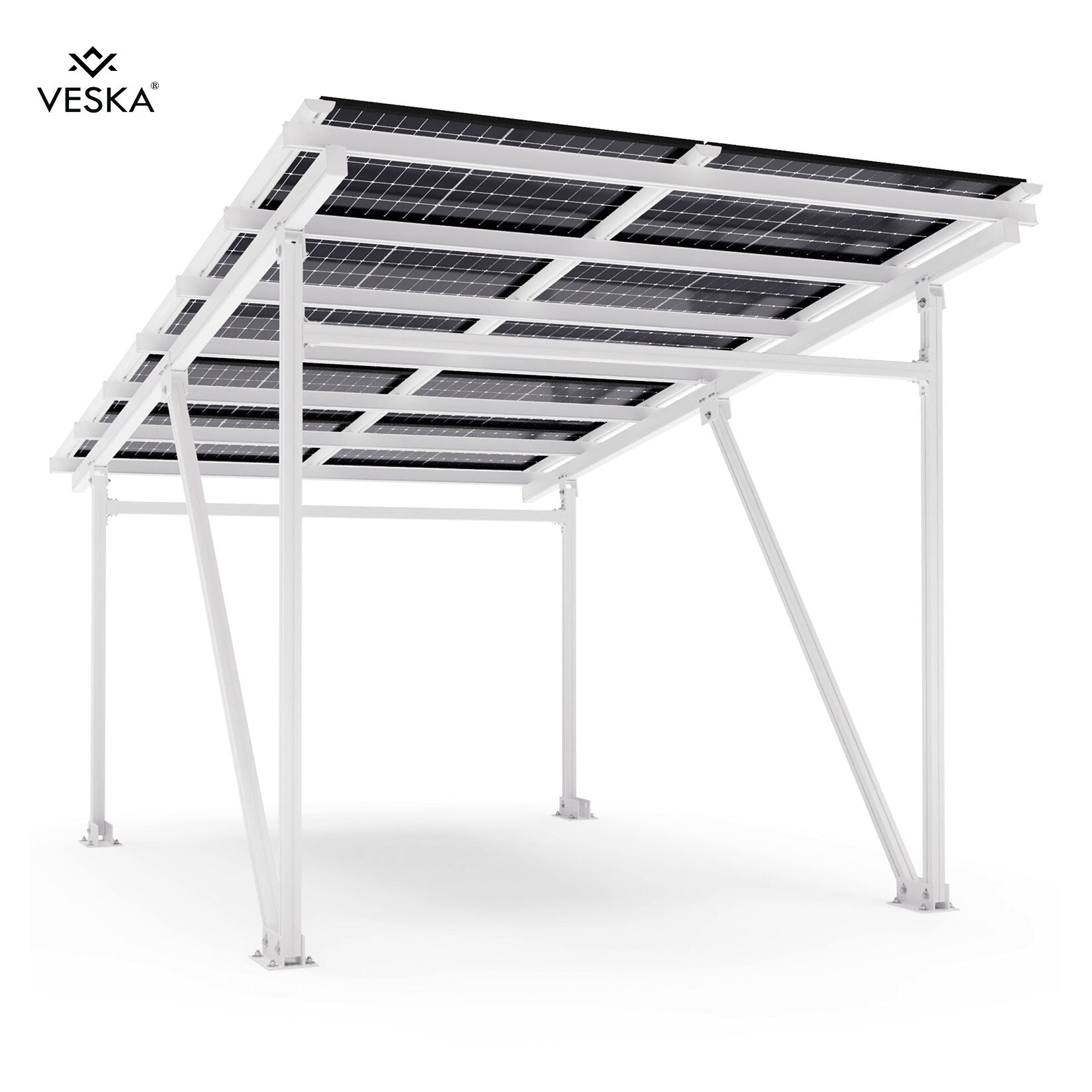 VESKA Solar-Carport "EcoPort 5000Bi" mit 10 Modulen - Effiziente und Nachhaltige Energiegewinnung in weiss