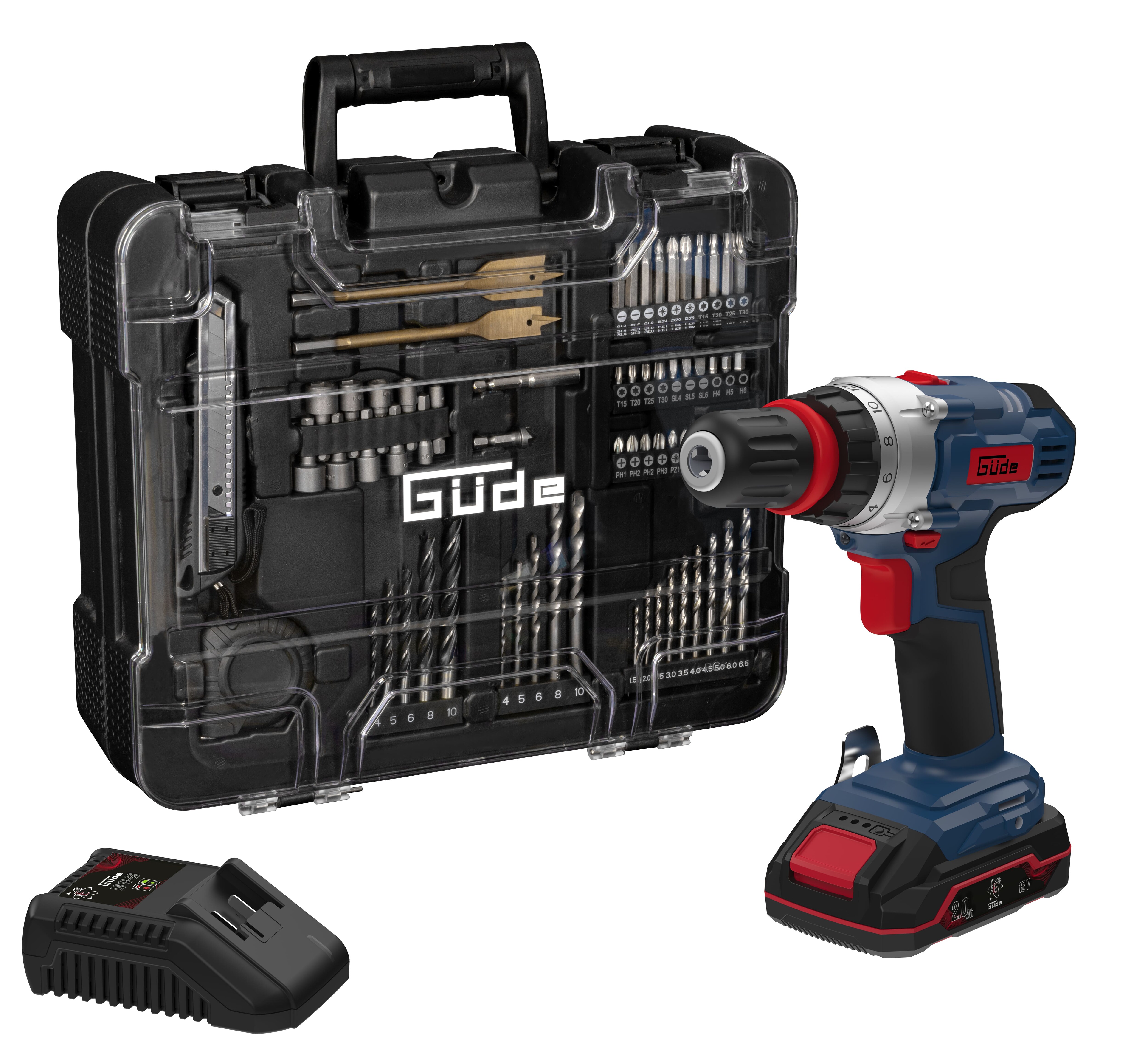 G&uuml;de Akku Bohrschrauber BS 18 - Set 126tlg. 