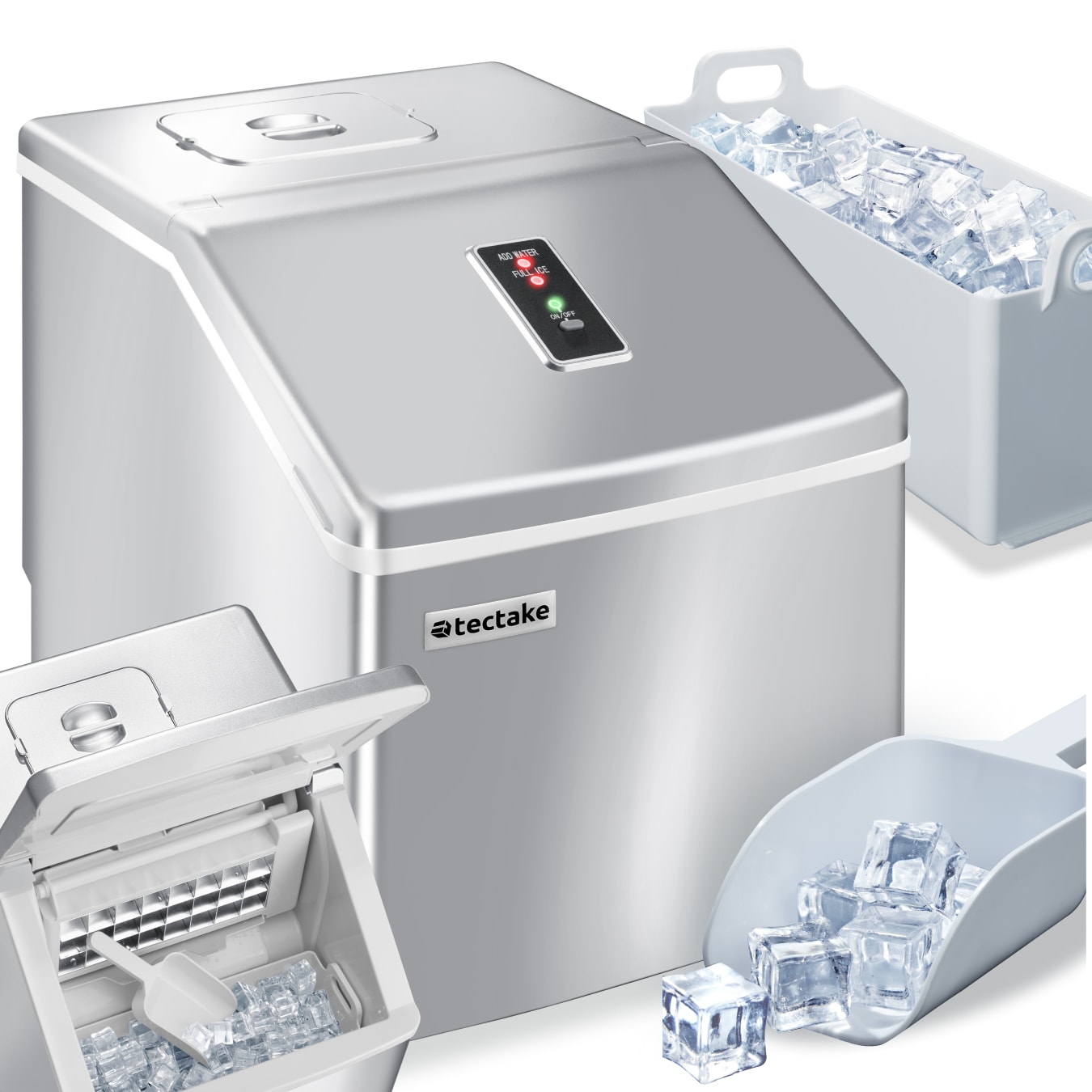 tectake&reg; Eisw&uuml;rfelmaschine, f&uuml;r klare Eisw&uuml;rfel, 2,2 l Wassertank, 13 kg in 24 h, inklusive Eiskorb und Eisschaufel 