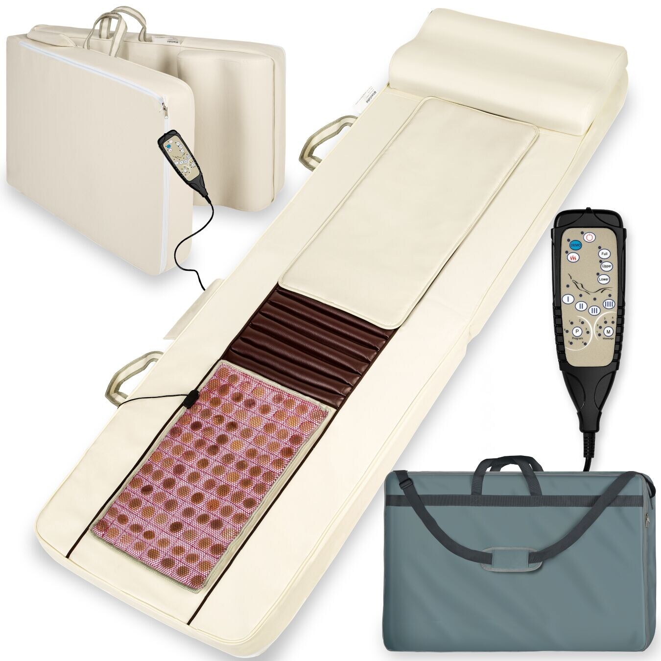 tectake® Shiatsu-Massagematratze, mit Jadestein-Wärmematte, 4 Massagezonen und 4 Massagestärken, 186,5 x 60 x 11 cm