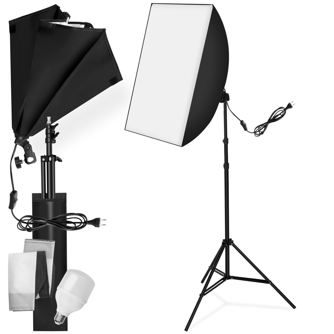 tectake&reg; Studioleuchte, mit Softbox und ausziehbarem Stativ, 6500K Dauerlicht, geringes Gewicht, inklusive Tragetasche 