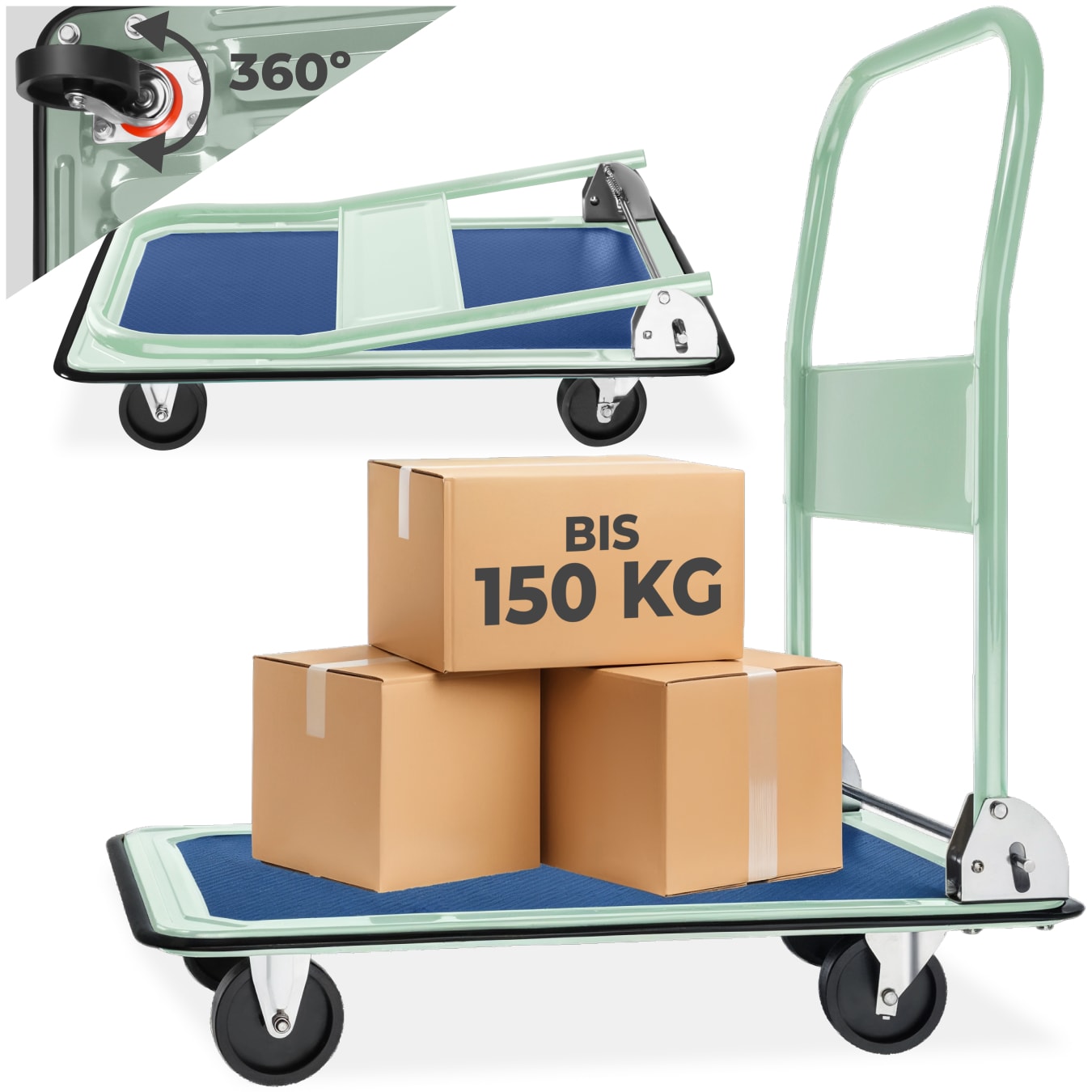 tectake&reg; Plattformwagen, klappbarer Handgriff, rutschfeste Auflage und gummierter Kantenschutz, Ladefl&auml;che 73 x 47 cm 