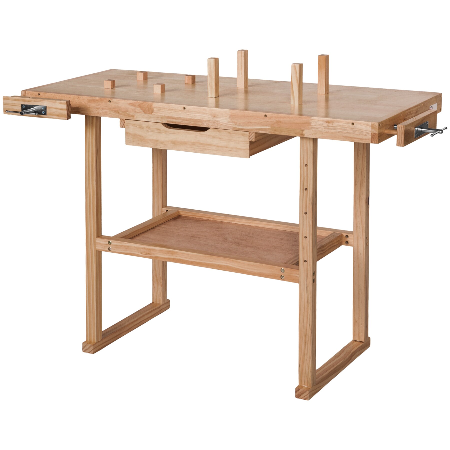 tectake&reg; Holzwerkbank, mit 2 Schraubst&ouml;cken, 4 Stirnh&ouml;lzer und 4 Bankhaken, 117 x 47,5 x 83 cm 