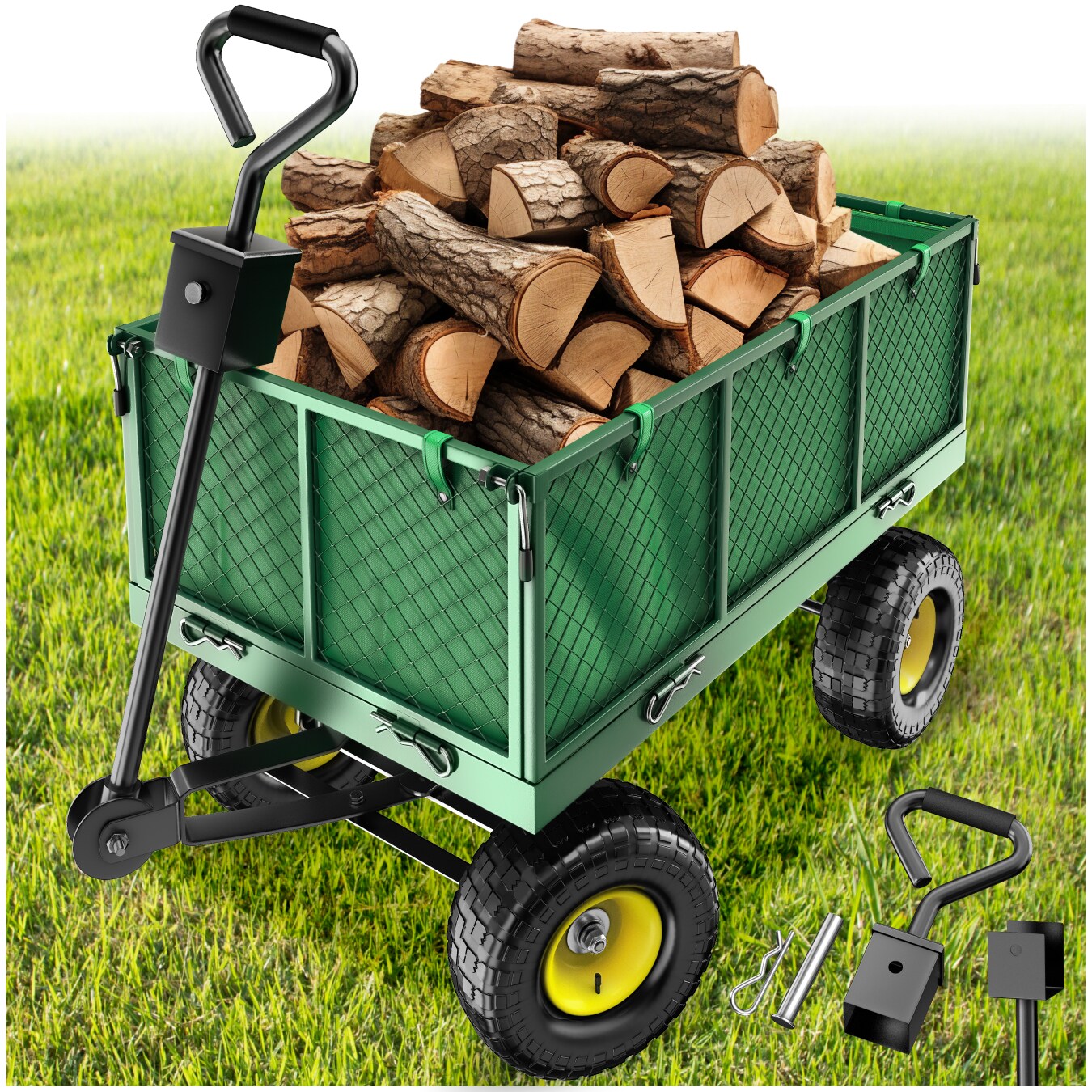 tectake&reg; Bollerwagen, mit klappbaren Seitenw&auml;nden, leichtg&auml;ngige Lenkachse mit gepolstertem Griff, Belastbarkeit 550 kg 