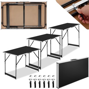 tectake® 3er Set Tapeziertisch, klappbar, mit Kantenschutz und Tragegriff, 300 x 60 x 73 - 94 cm 
