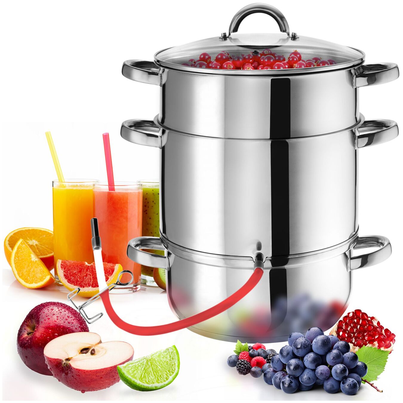 tectake&reg; Dampfentsafter, 7-teilig, aus Edelstahl mit Glasdeckel, induktionsgeeignet und sp&uuml;lmaschinenfest, &Oslash; 26 cm 