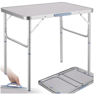 tectake® Campingtisch, klappbar, anschraubbare, höhenverstellbare Beine und Füße, 75 x 55 x 68 cm 