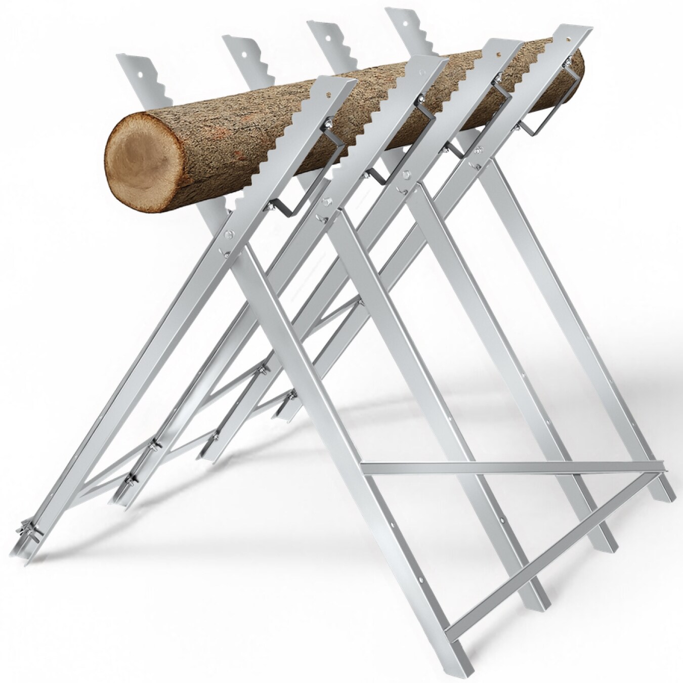 tectake&reg; Holzs&auml;gebock, aus verzinktem Stahl mit 4 Stammhaltern, Belastbarkeit 200 kg, 84 x 80 x 80 cm 