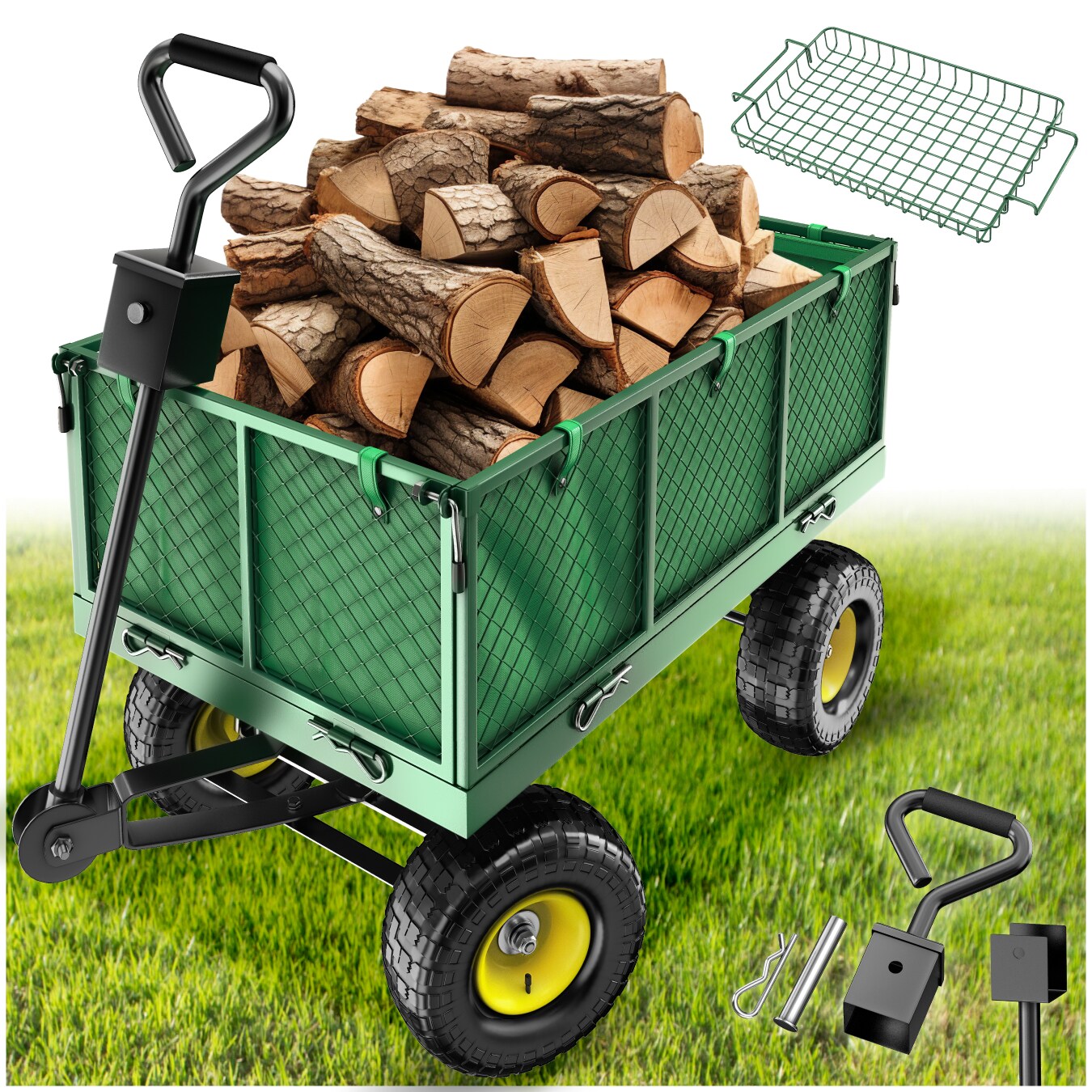 tectake® Bollerwagen, mit klappbaren Seitenwänden, leichtgängige Lenkachse mit gepolstertem Griff, Belastbarkeit 550 kg