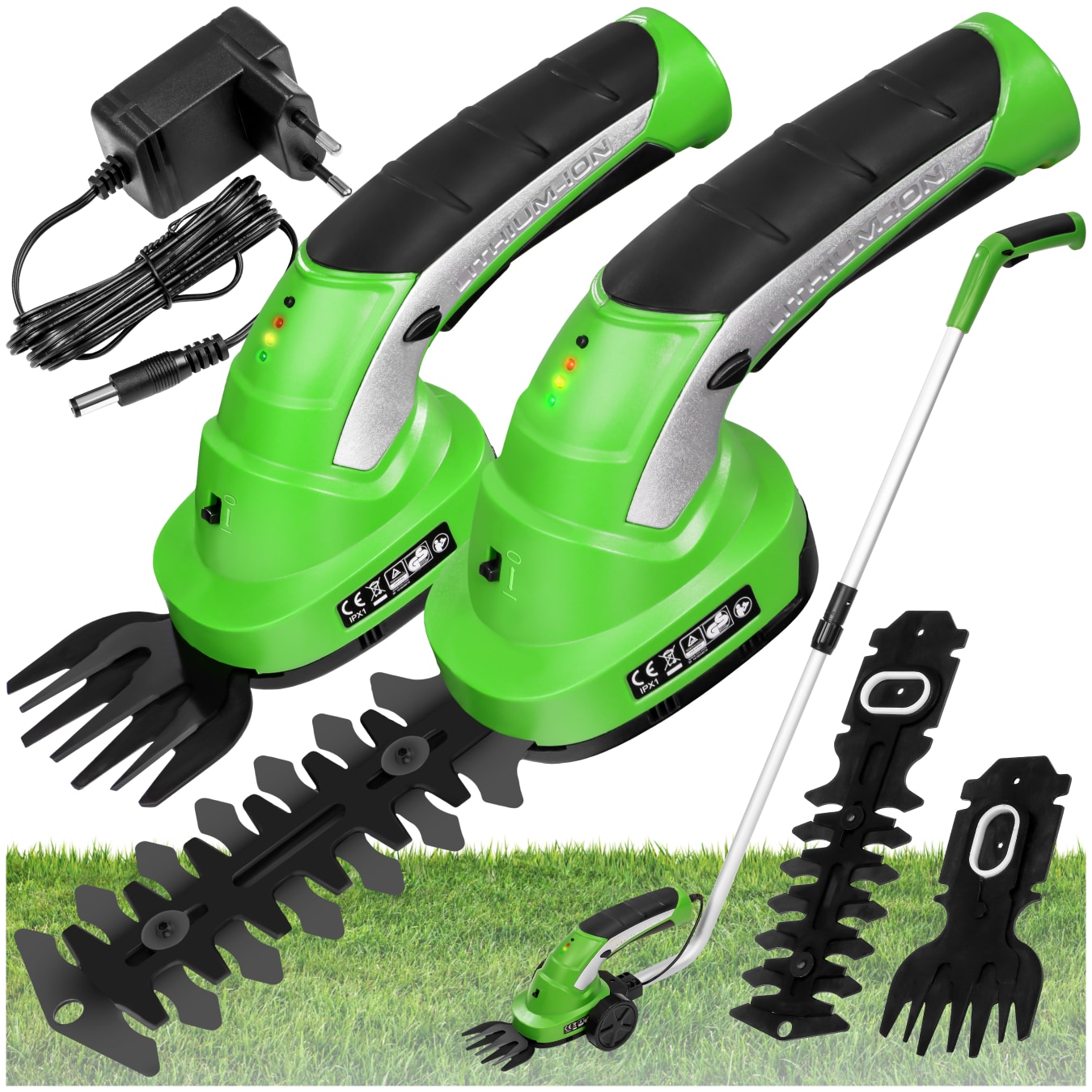 tectake&reg; Akku Heckenschere, 7,2 V mit 2 Aufs&auml;tzen, ergonomische Form, inklusive Teleskopstange 