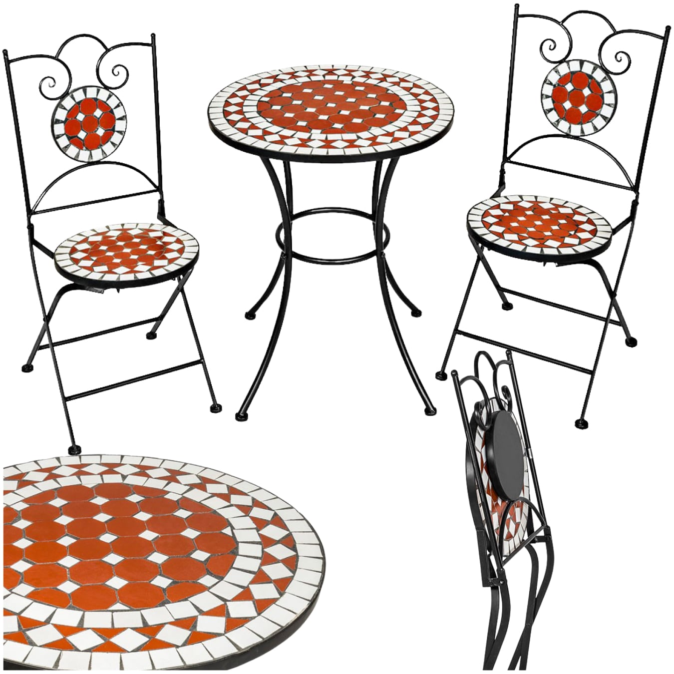 tectake&reg; Mosaik-Gartengarnitur, f&uuml;r 2 Personen, hohe Belastbarkeit, filigranes Design 