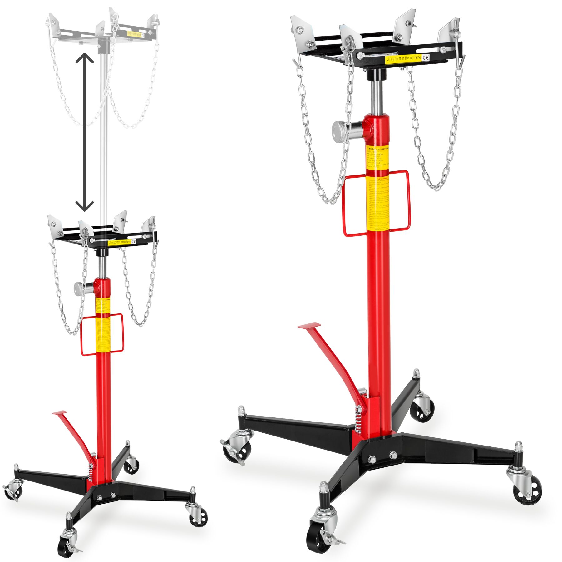 tectake&reg; Getriebeheber, Belastbarkeit 500 kg, flexible Breiteneinstellung, Standfestes Fu&szlig;kreuz mit 4 Lenkrollen 