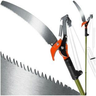 tectake® Teleskop-Astschere, mit Seilzug und Säge, Schnittkapaziät 30 mm, rutschfester Griff 