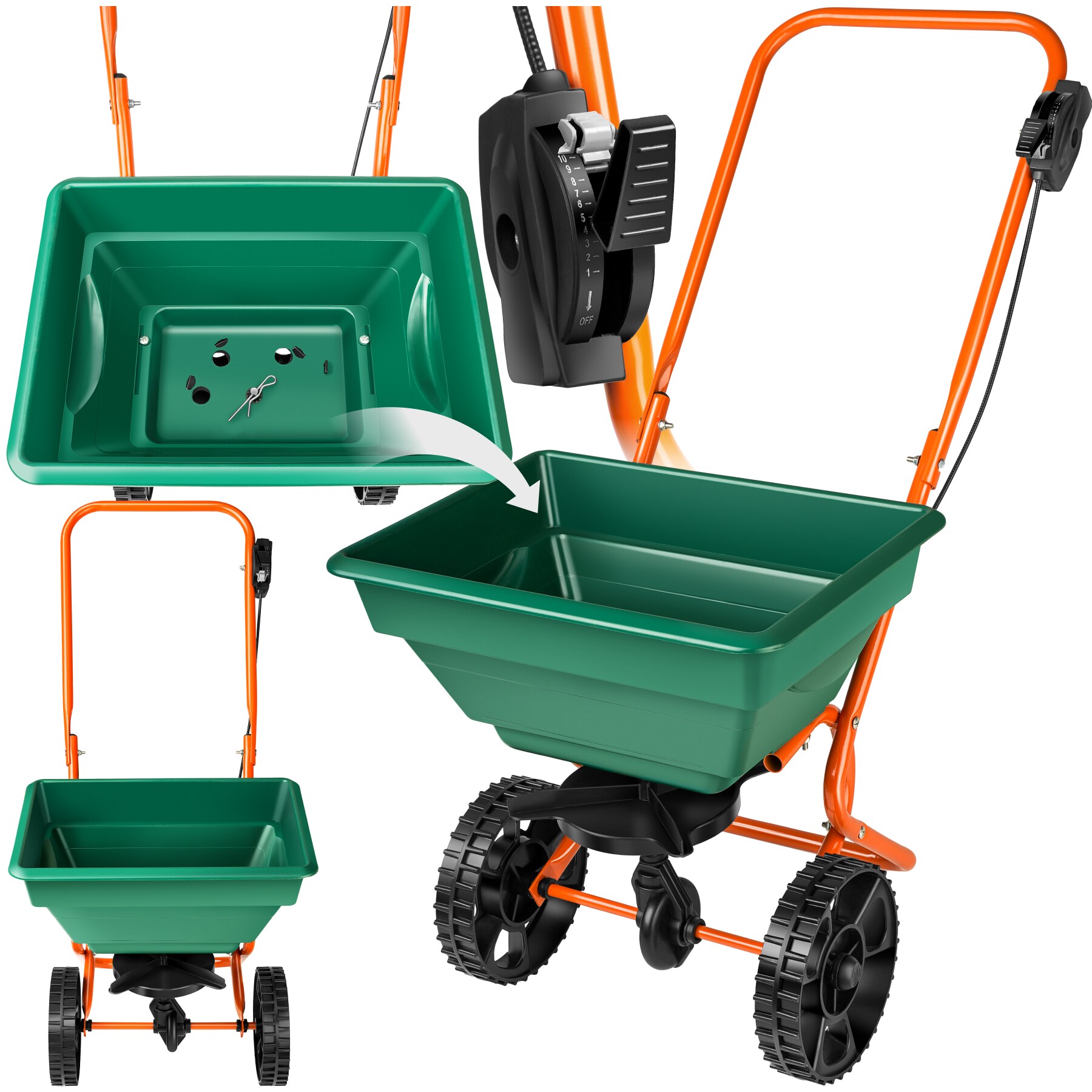 tectake&reg; Streuwagen, 25 l, gro&szlig;e R&auml;der, 75 x 46 x 105 cm 