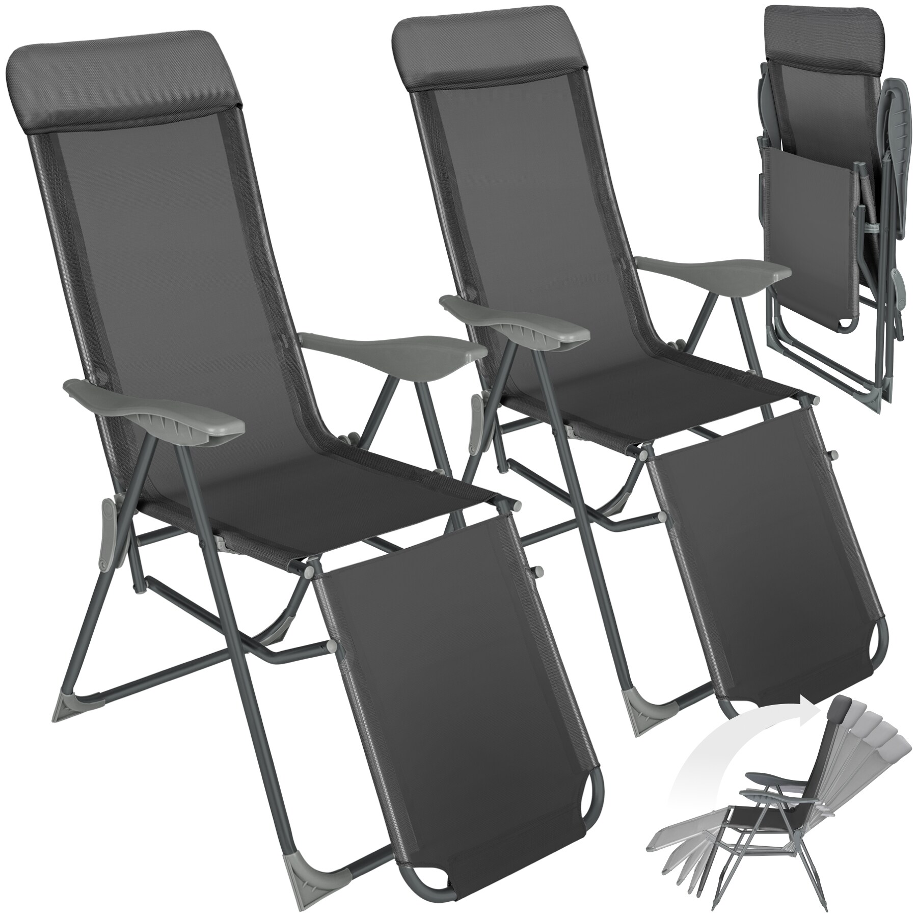 tectake&reg; 2er Set Gartenstuhl, klappbar, 5-fach verstellbare R&uuml;ckenlehne mit Kopfpolster, bewegliches Fu&szlig;teil, 146,5 x 59 x 117,5 cm 