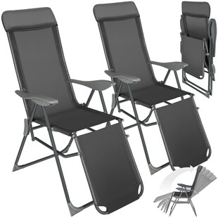 tectake® 2er Set Gartenstuhl, klappbar, 5-fach verstellbare Rückenlehne mit Kopfpolster, bewegliches Fußteil, 146,5 x 59 x 117,5 cm 