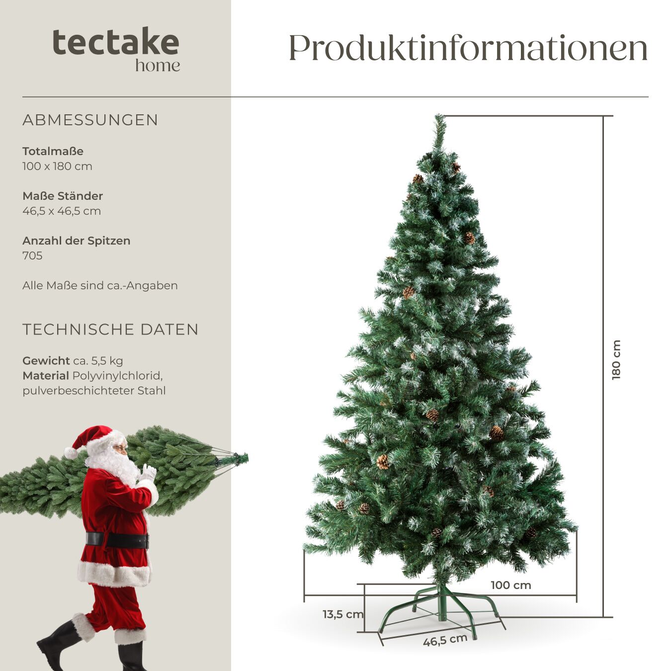 tectake Weihnachtsbaum, 180 cm, knstlich mit Zapfen, formbar mit viel  Volumen, inklusive Metallstnder mit Kunststoffkappen bei Marktkauf online  bestellen