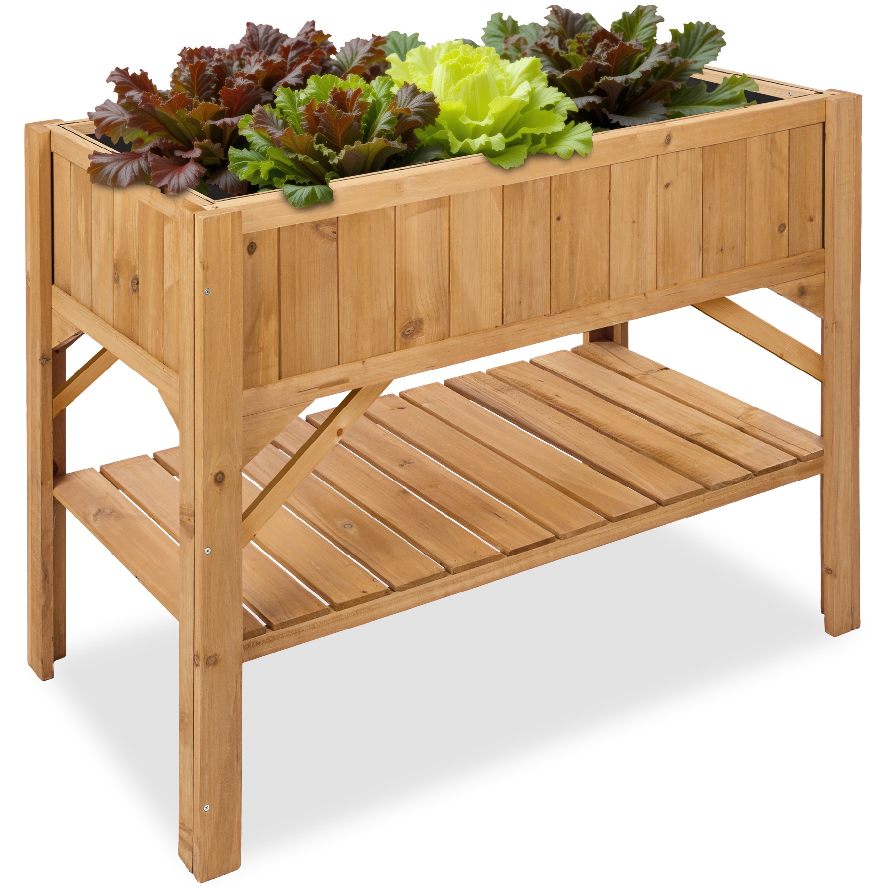 tectake&reg; Hochbeet, aus Holz, mit Ablage, F&uuml;llmenge 130 l, 119 x 57 x 90 cm 