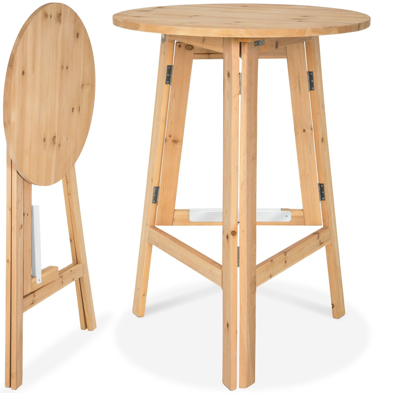 tectake® Stehtisch, aus Holz, rund, standfest, Stabilisierungsschiene aus Metall