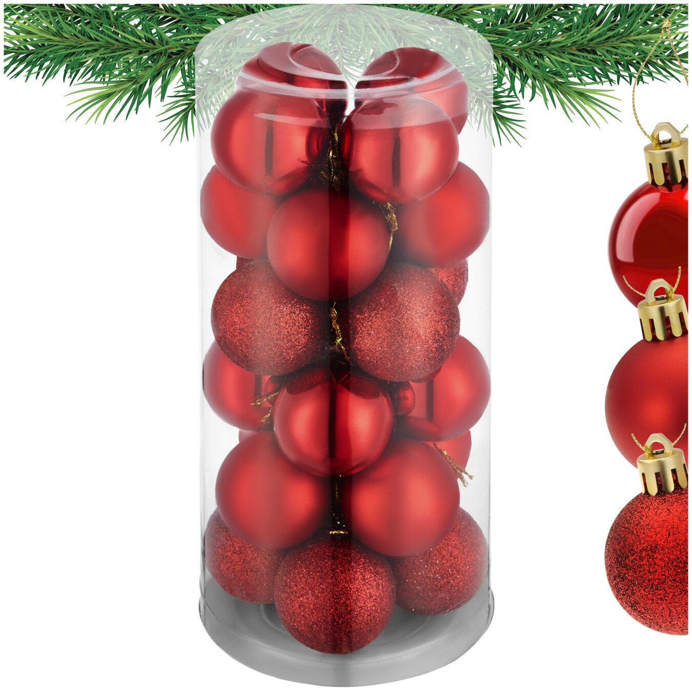 tectake&reg; Weihnachtskugeln, 24er-Set in Rot, matt, gl&auml;nzend und glitzernd, Durchmesser 4 cm 