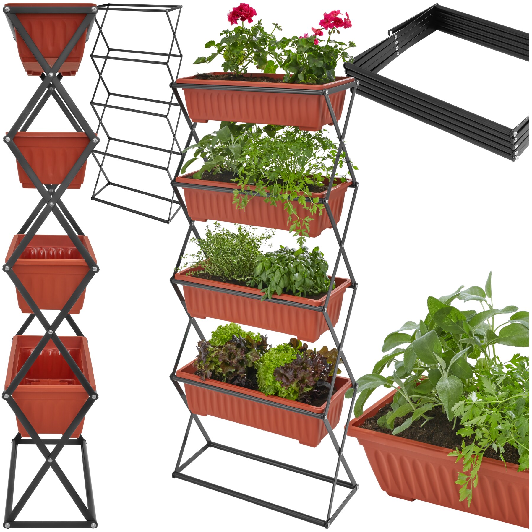 tectake&reg; Vertikalbeet, mit 4 Pflanzk&auml;sten, platzsparende, vertikale Anordnung, 52 x 21 x 127 cm 