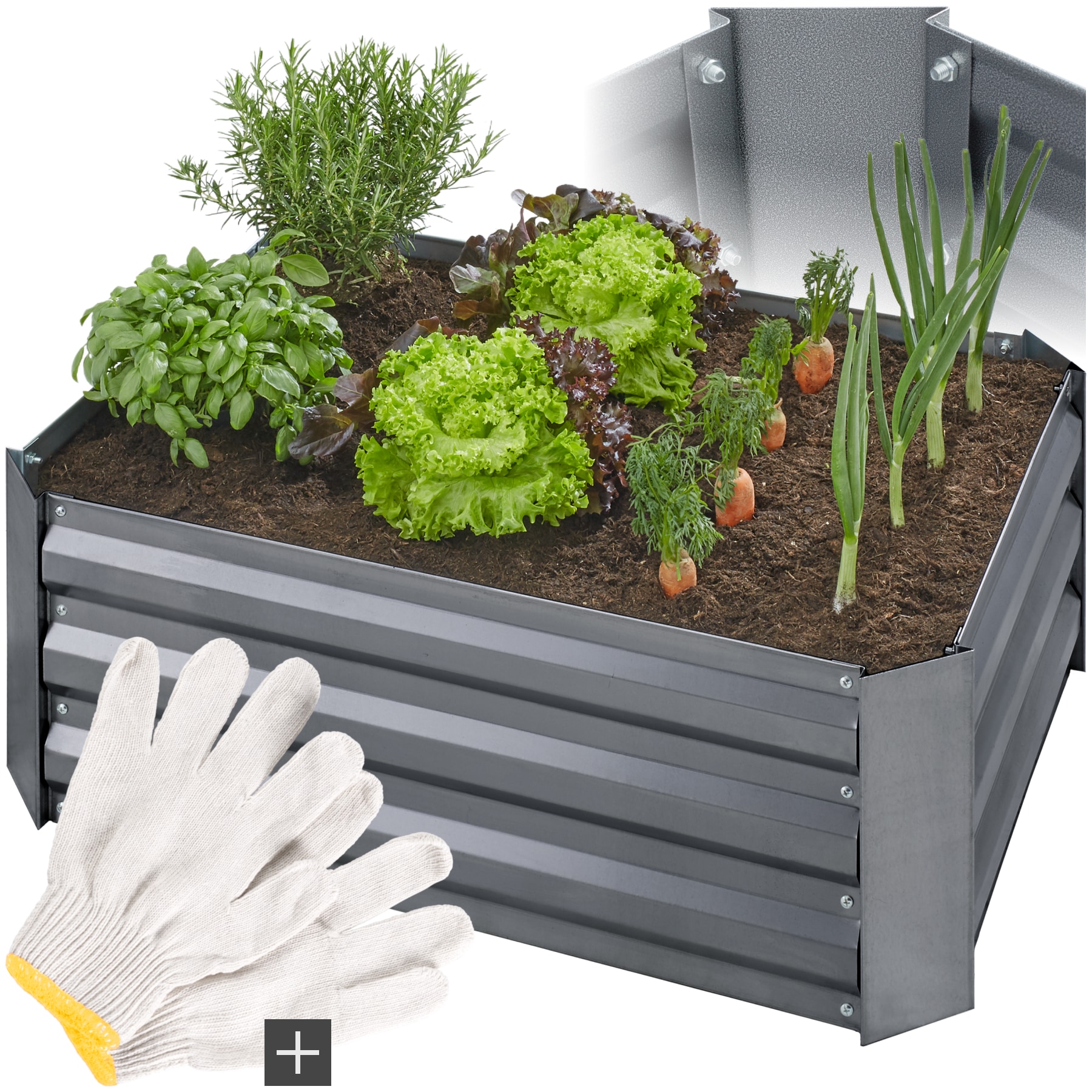 tectake&reg; Hochbeet, aus verzinktem Stahl, mit offenem Boden, F&uuml;llmenge 140 l, 80 x 60 x 30 cm 