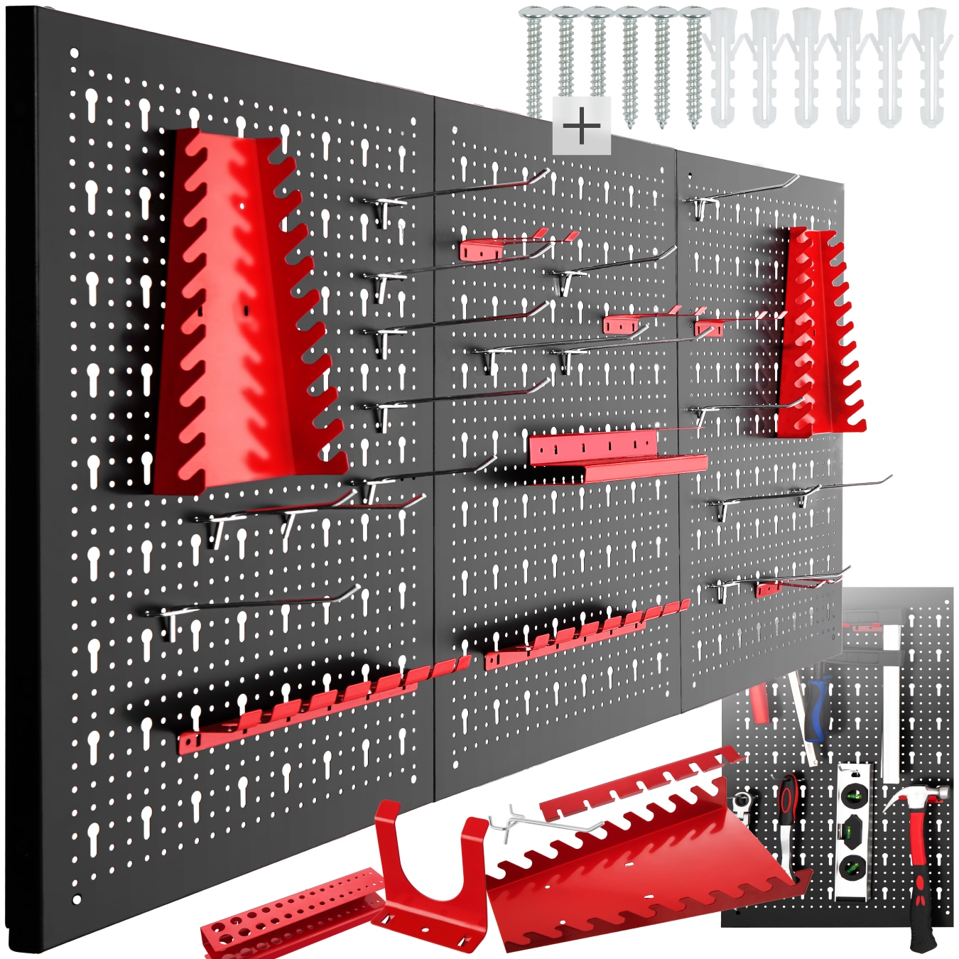 tectake&reg; Werkzeuglochwand, dreiteilig, aus Stahl, einfache Montage, 120 x 3 x 60 cm 