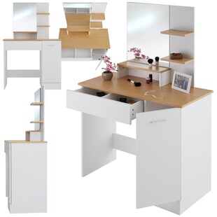 tectake® Schminktisch, im modernen Look, 3 offene Ablagen, unterteilte Schublade, 90 x 40 x 137,5 cm 