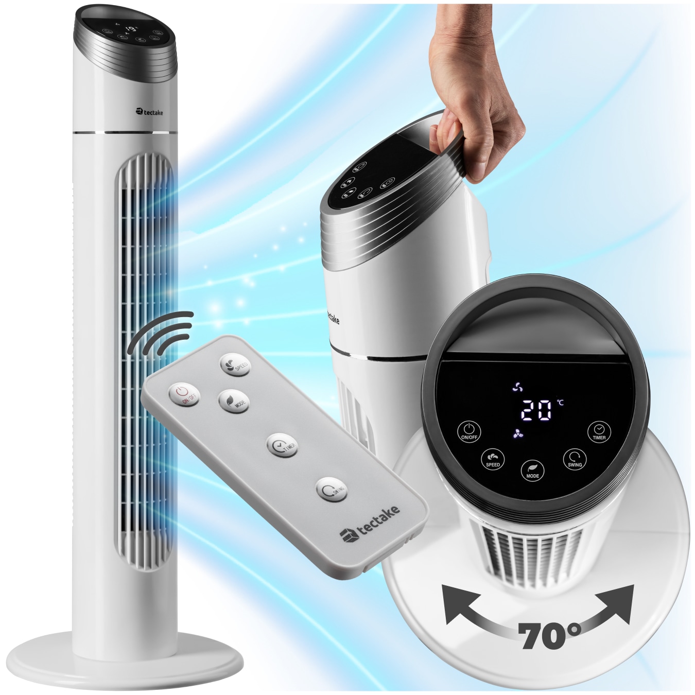 tectake&reg; Turmventilator, oszilierend, mit Timer-Funktion, 31 x 90 cm 